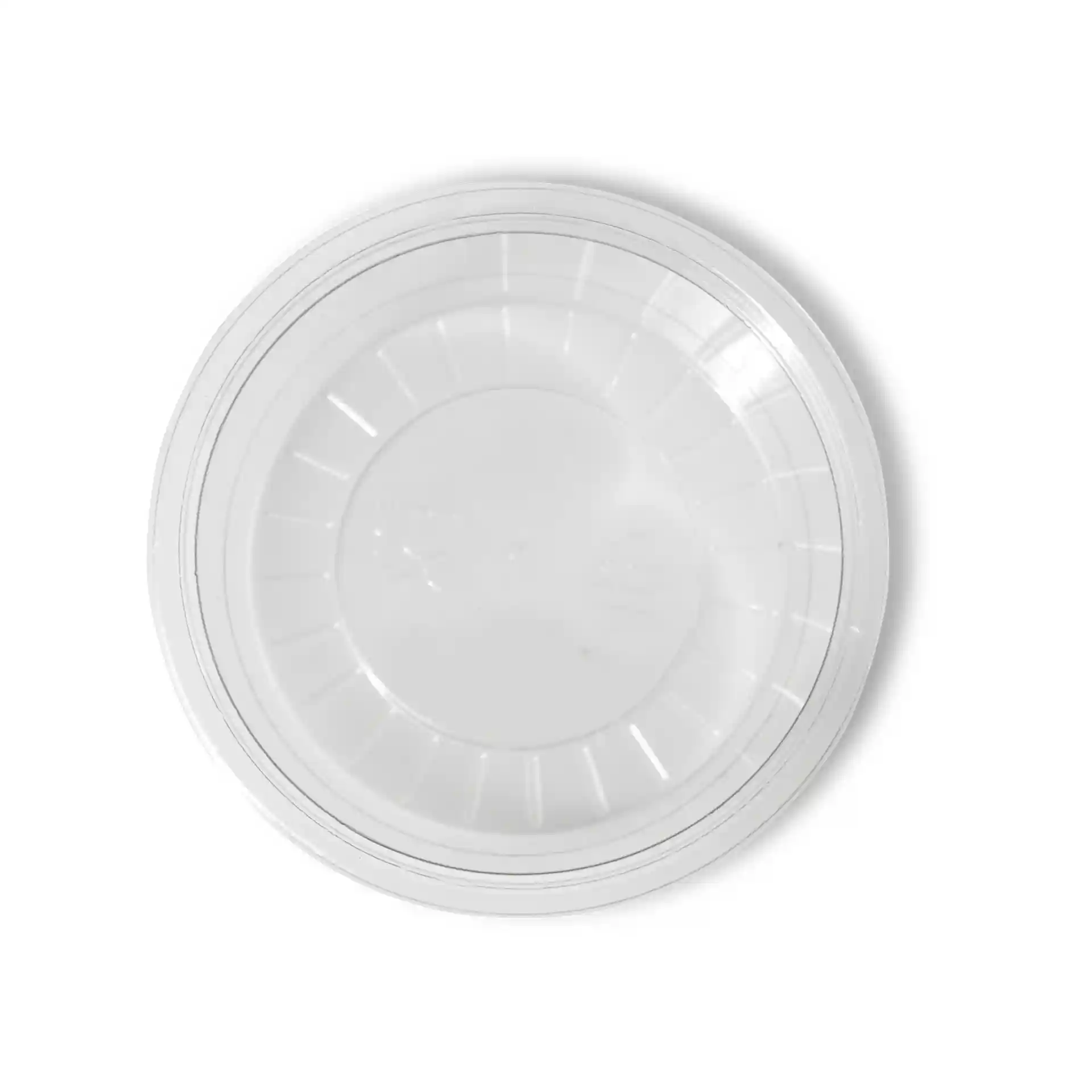 Clear round rPET dip pot with a diameter of 75 mm and a height of 26 mm, shown from above.