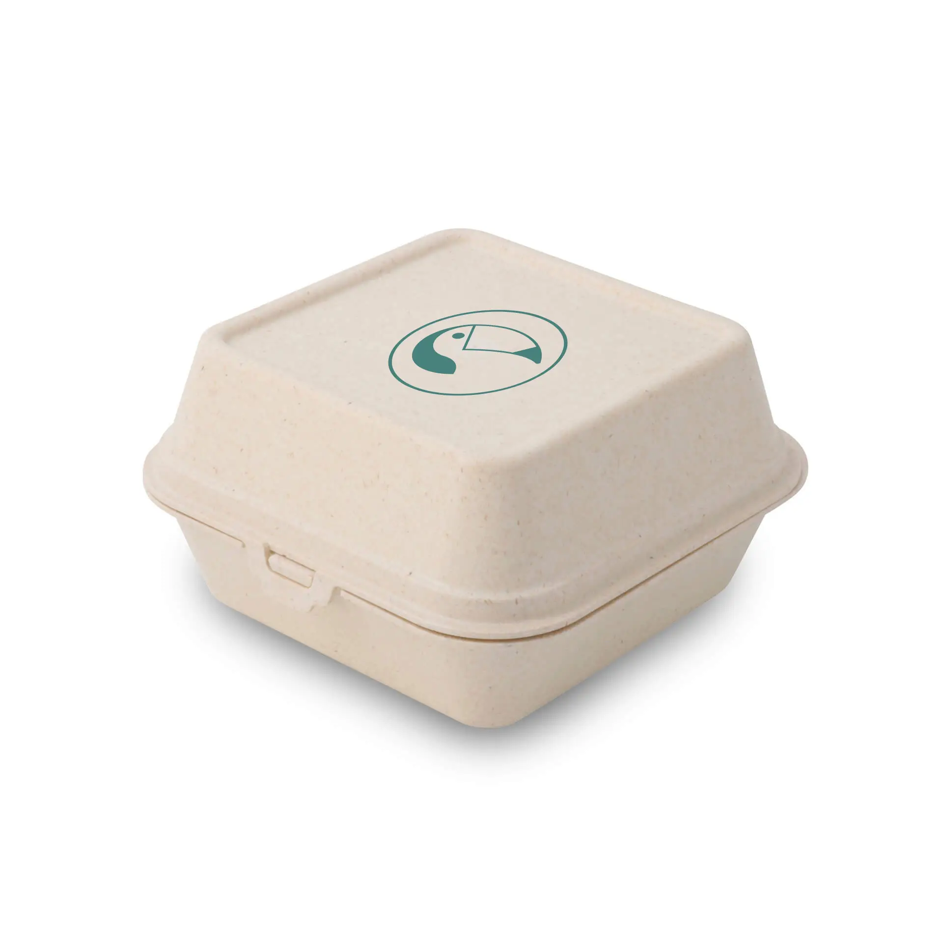 Printed reusable burger boxes, 16 x 15 x 8.5 cm, cream white, single-sided