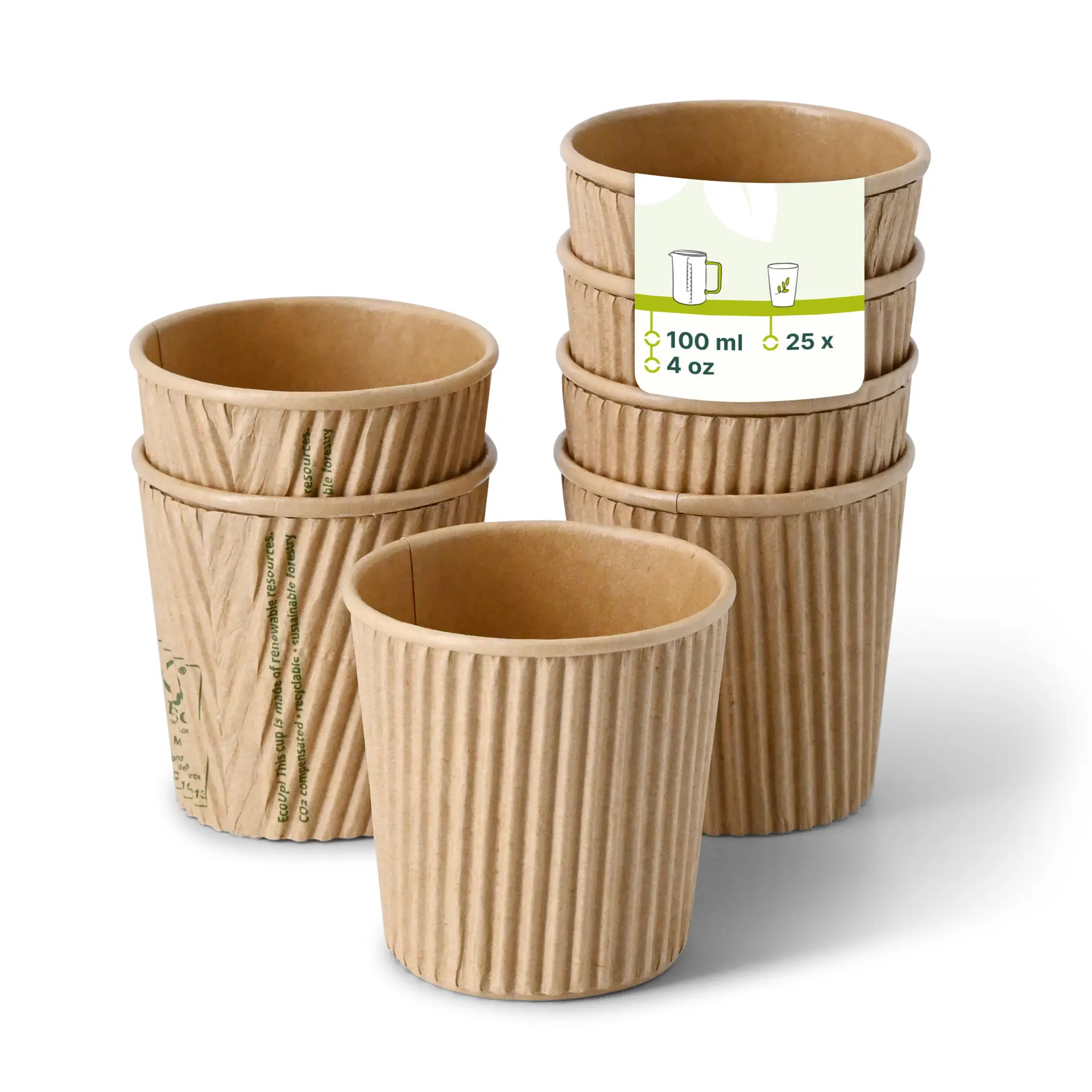 4 oz Takeaway coffee cups / Ripple cups, Ø 62 mm, kraft dhd048321-riffelbecher-kaffee-to-go-becher-100-ml-4-oz-62-mm-braun