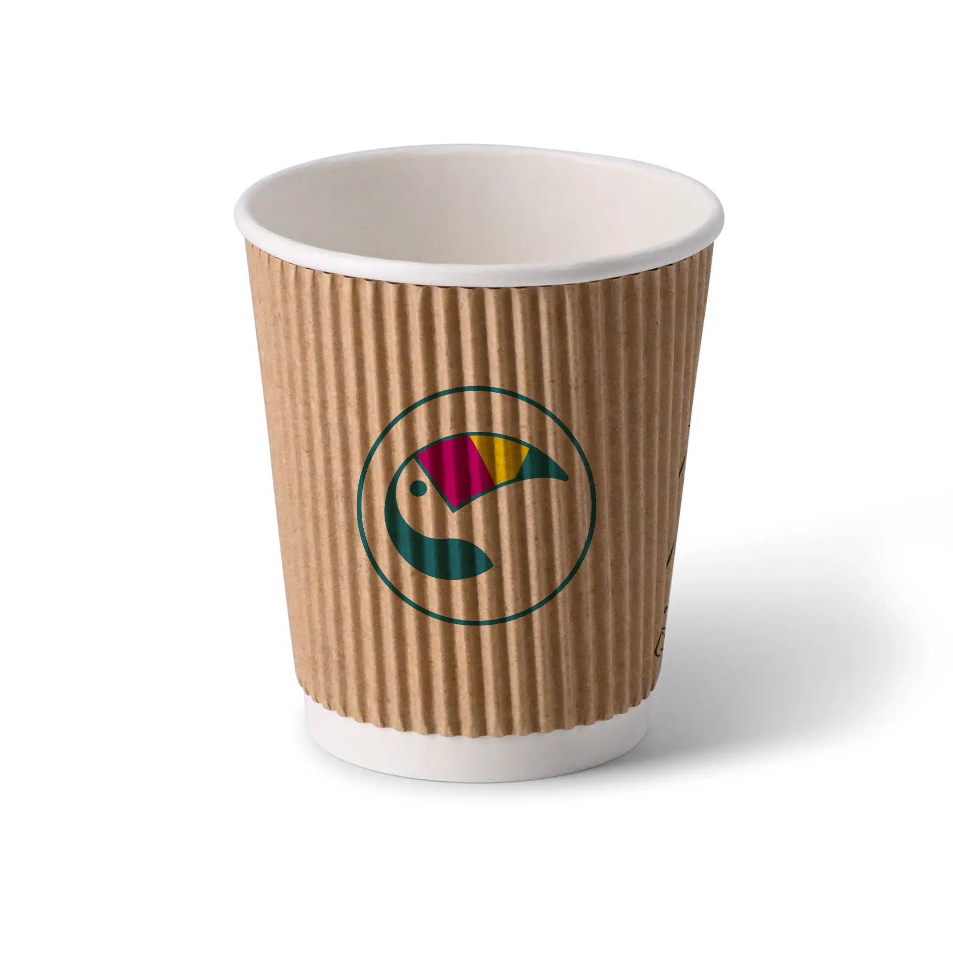 Ribbed cup printed, 200 ml / 8 oz, brown / white, PLA-coated