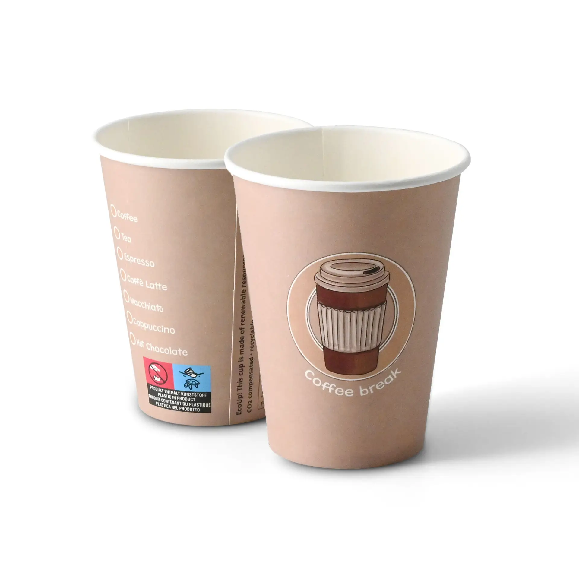12 oz Paper cup printed with "Coffeebreak" (coated), Ø 80 mm, white