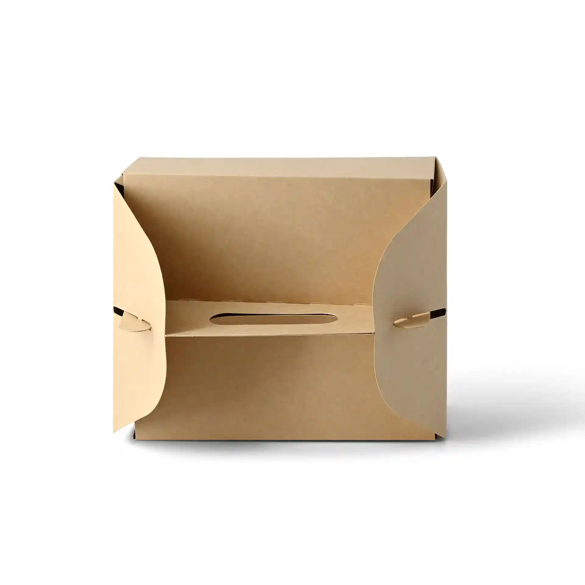 Brown rectangular cardboard pastry box with a handle, measuring 21 x 17 x 9 cm, shown open.