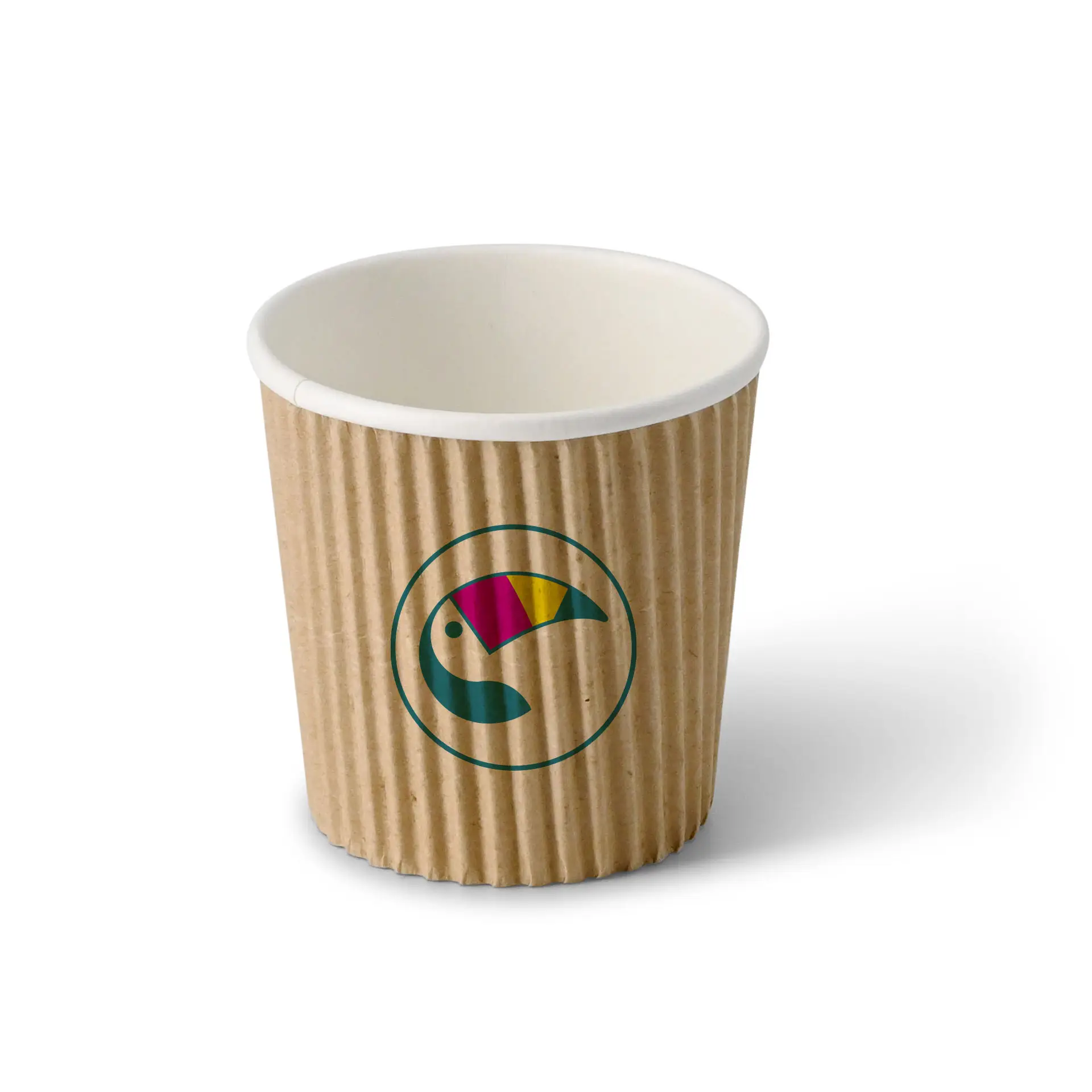 Ribbed cup printed, 100 ml / 4 oz, brown / white, PLA-coated