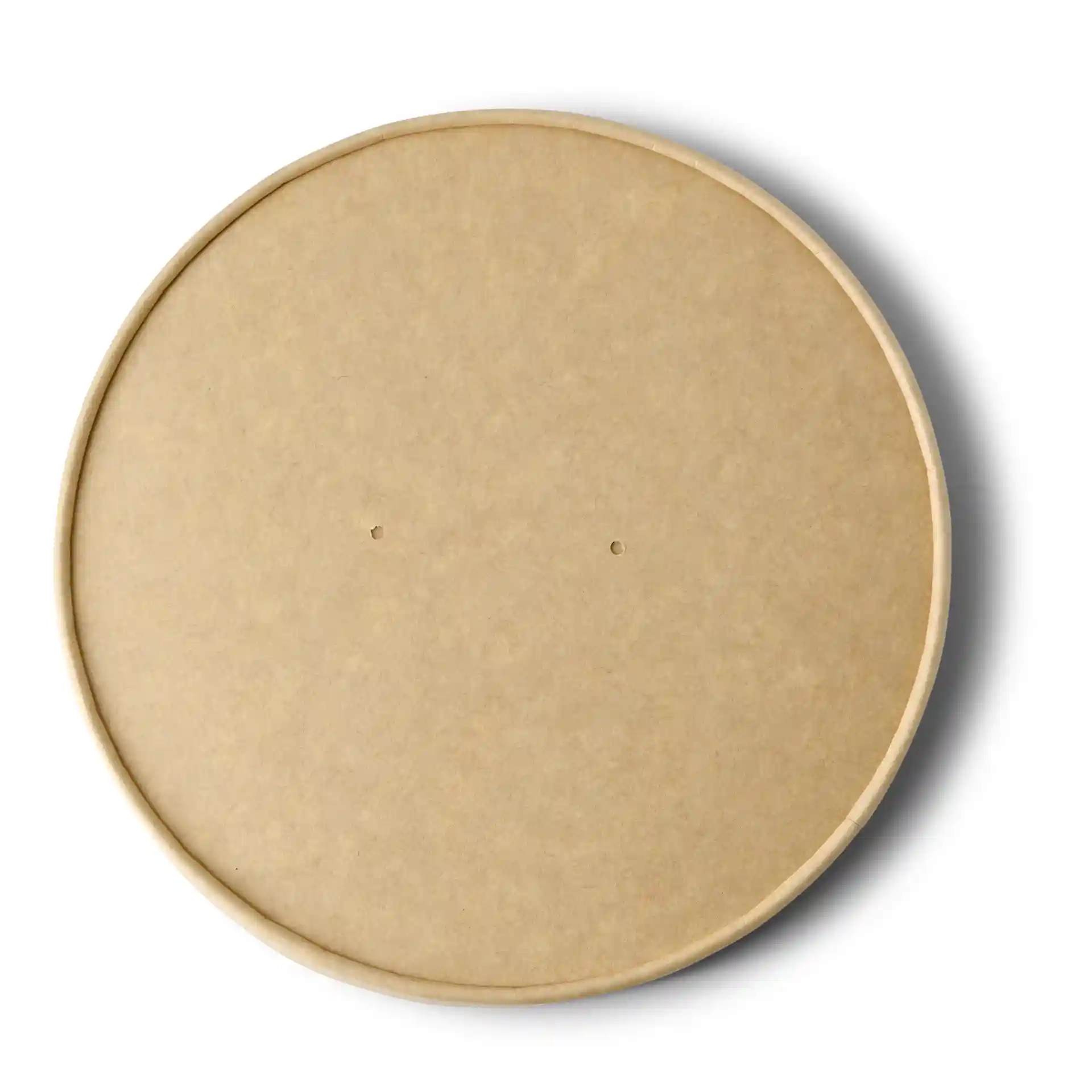 Round brown cardboard lid with a diameter of 185 mm and two small holes on the surface.