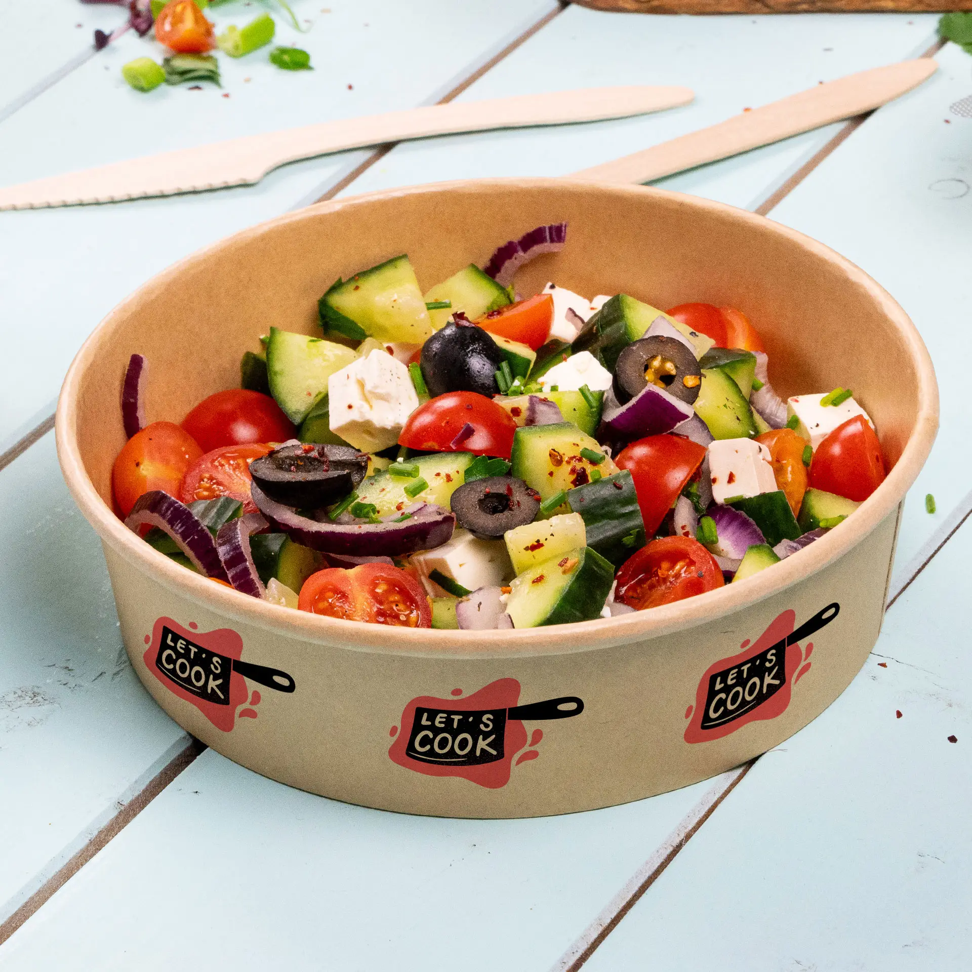 Custom salad bowls / Printed bowls, 400 ml, Ø 150 mm, brown, PLA-coated