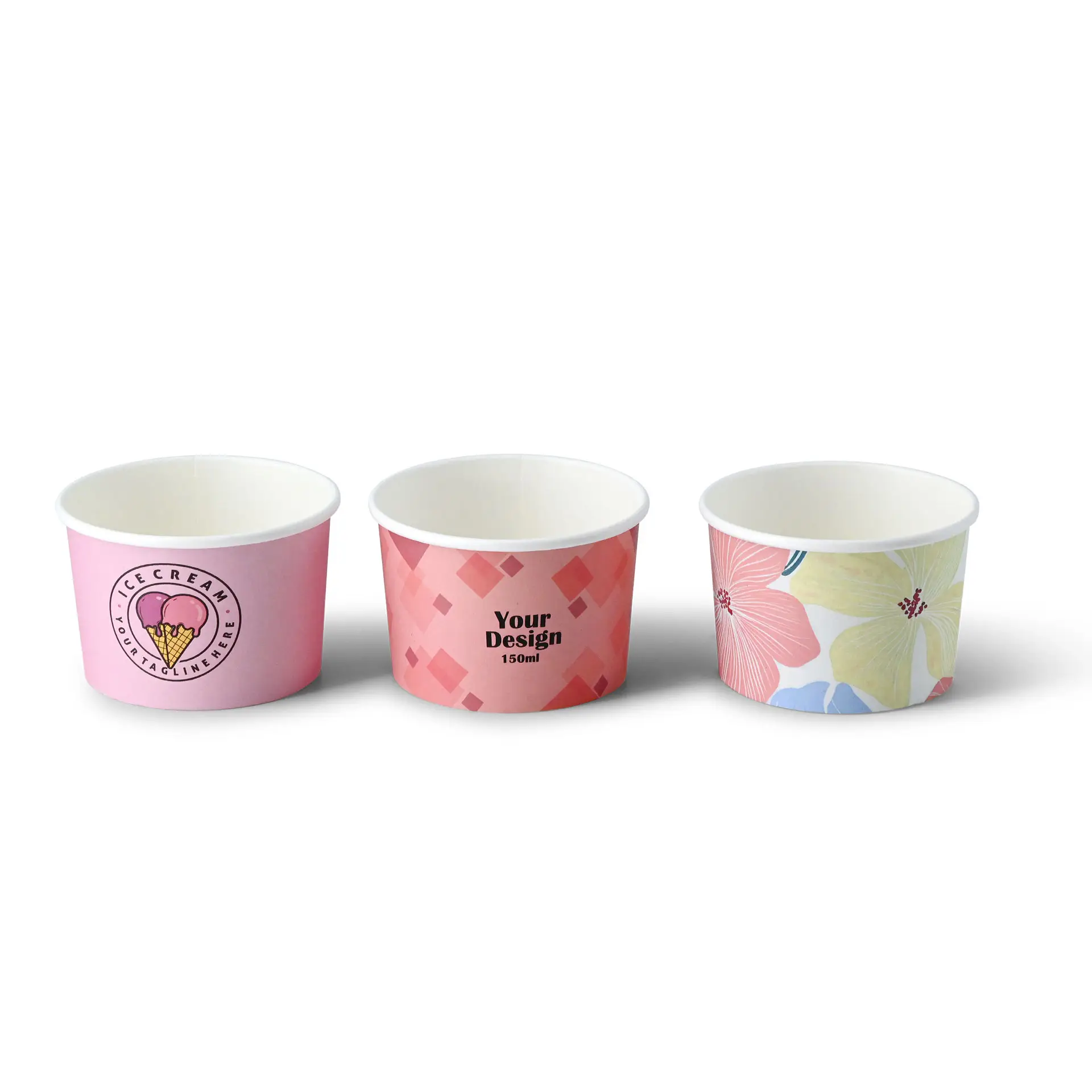 Custom printed ice cream cup, 150 ml / 6 oz, white, PE-coated