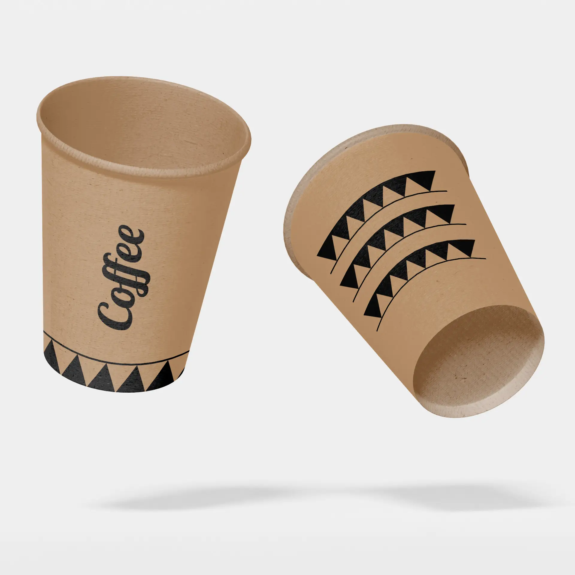 Paper cups with logo (single-wall), 300 ml / 12 oz, brown, PE coated