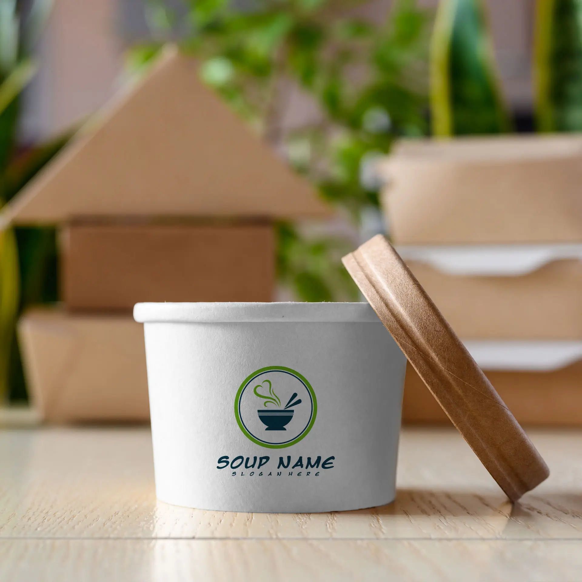 Soup cup to go printed, white, 200 ml, Ø 90 mm, PLA-coated