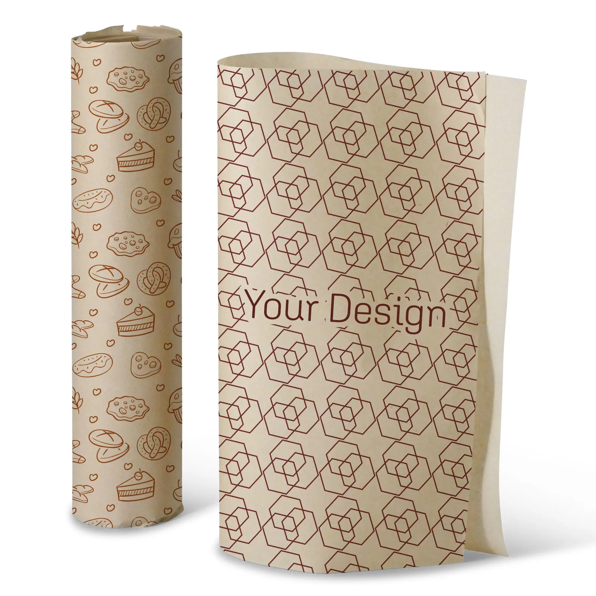 Printed wrapping paper, 43 cm x 33.4 cm, brown
