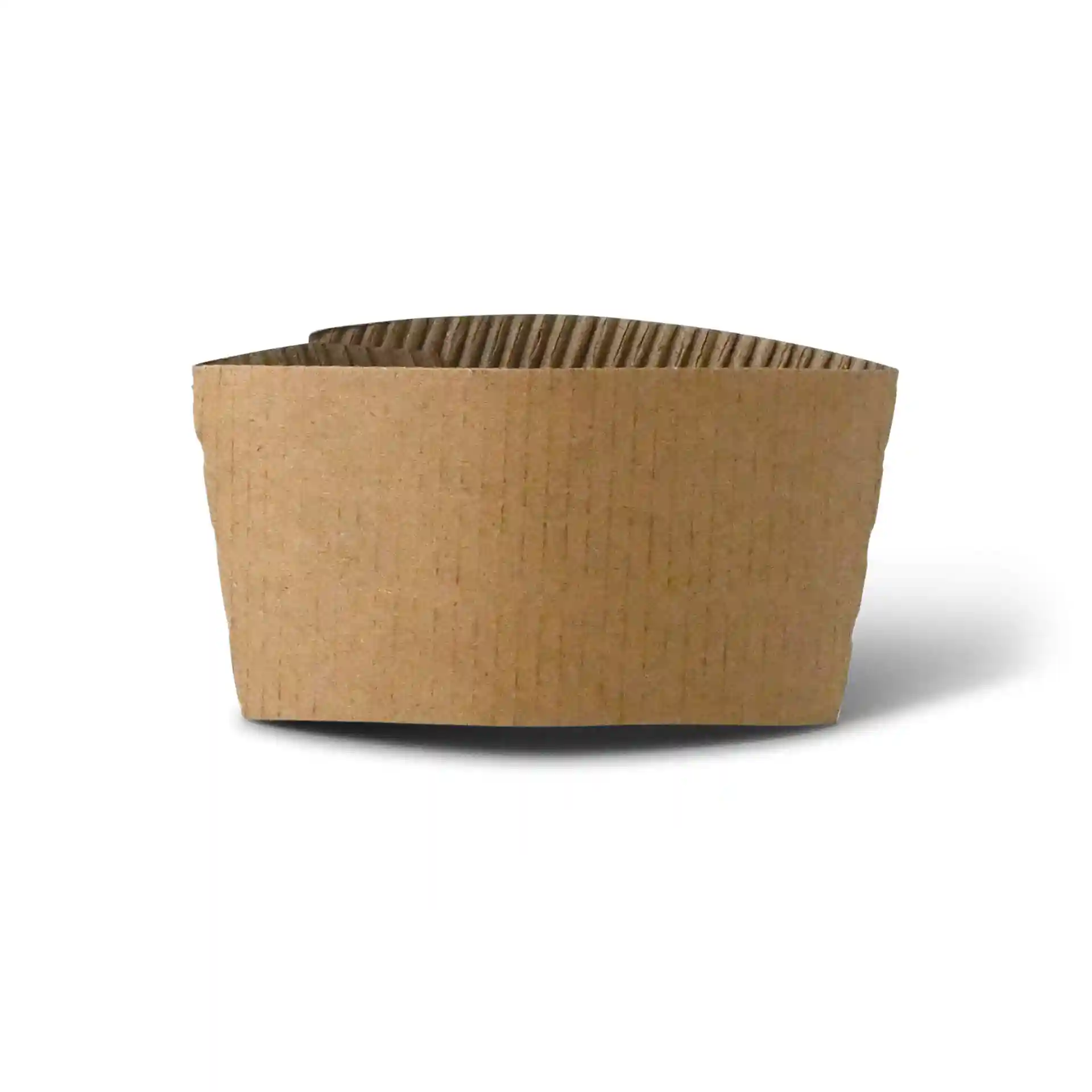 Brown cardboard cup sleeve for 300/400/500 ml paper cups, with a height of 65 mm and width of 130 mm.