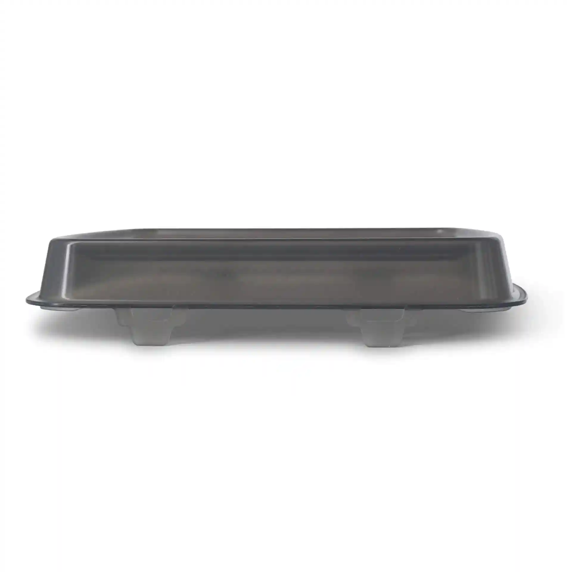 Rectangular grey reusable lid made of PP, measuring 24.5 x 20 x 4.5 cm, shown from the side.