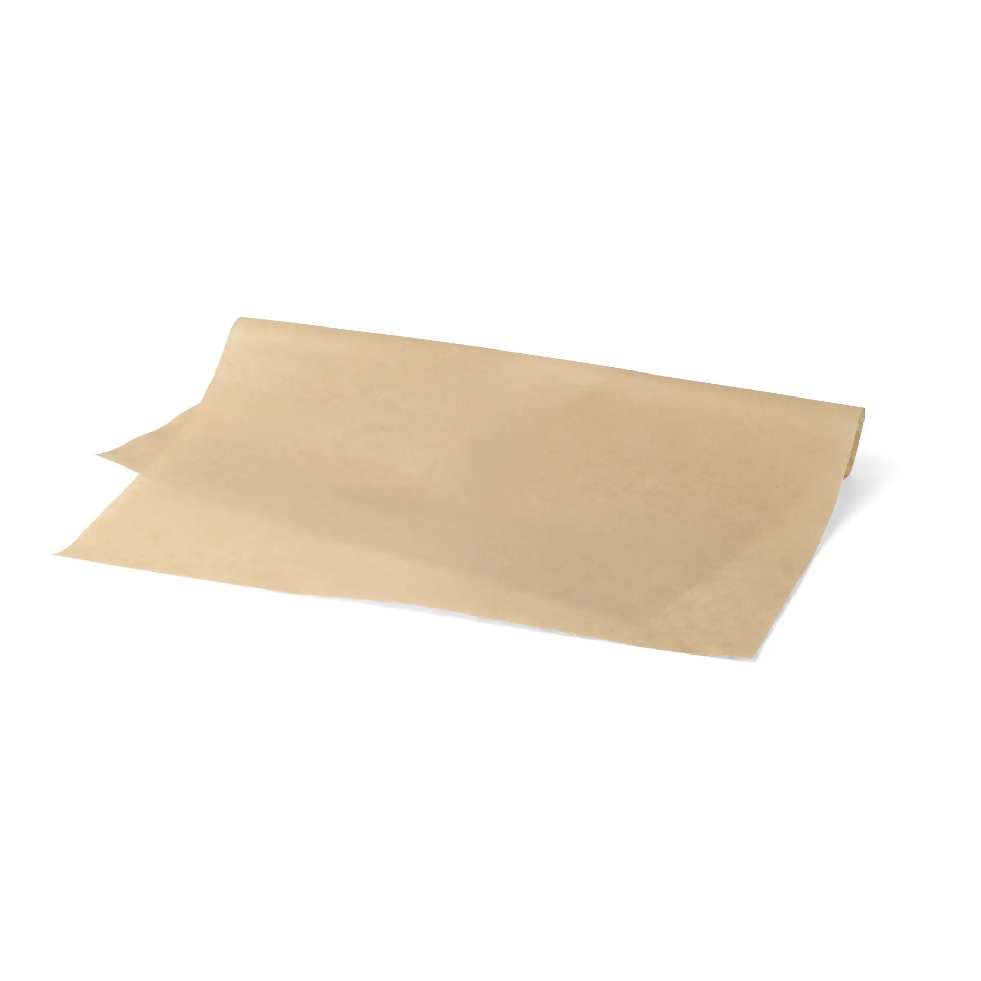Brown greaseproof wrapping paper, pre-cut 37.5 x 50 cm, suitable for hot, cold, and greasy foods.