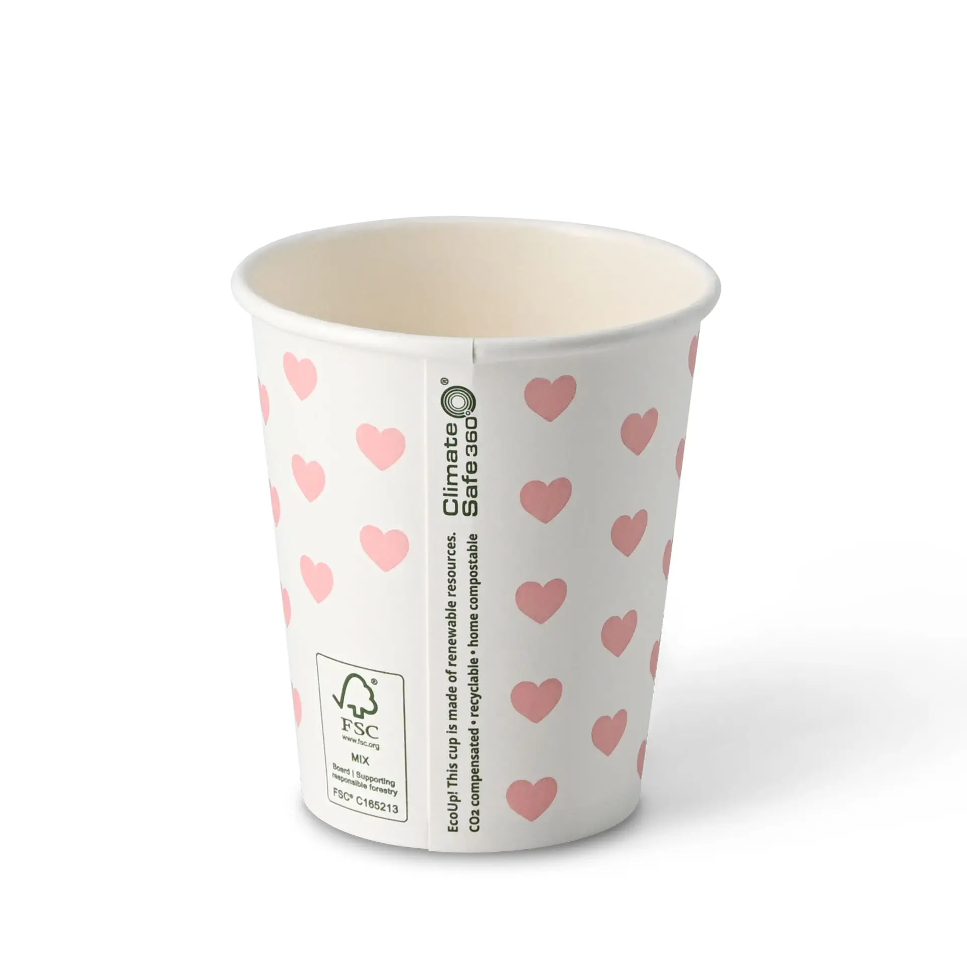 8 oz Paper cup printed with "Hearts", Ø 80 mm, white 8 oz Paper cup printed with "Hearts", Ø 80 mm, white