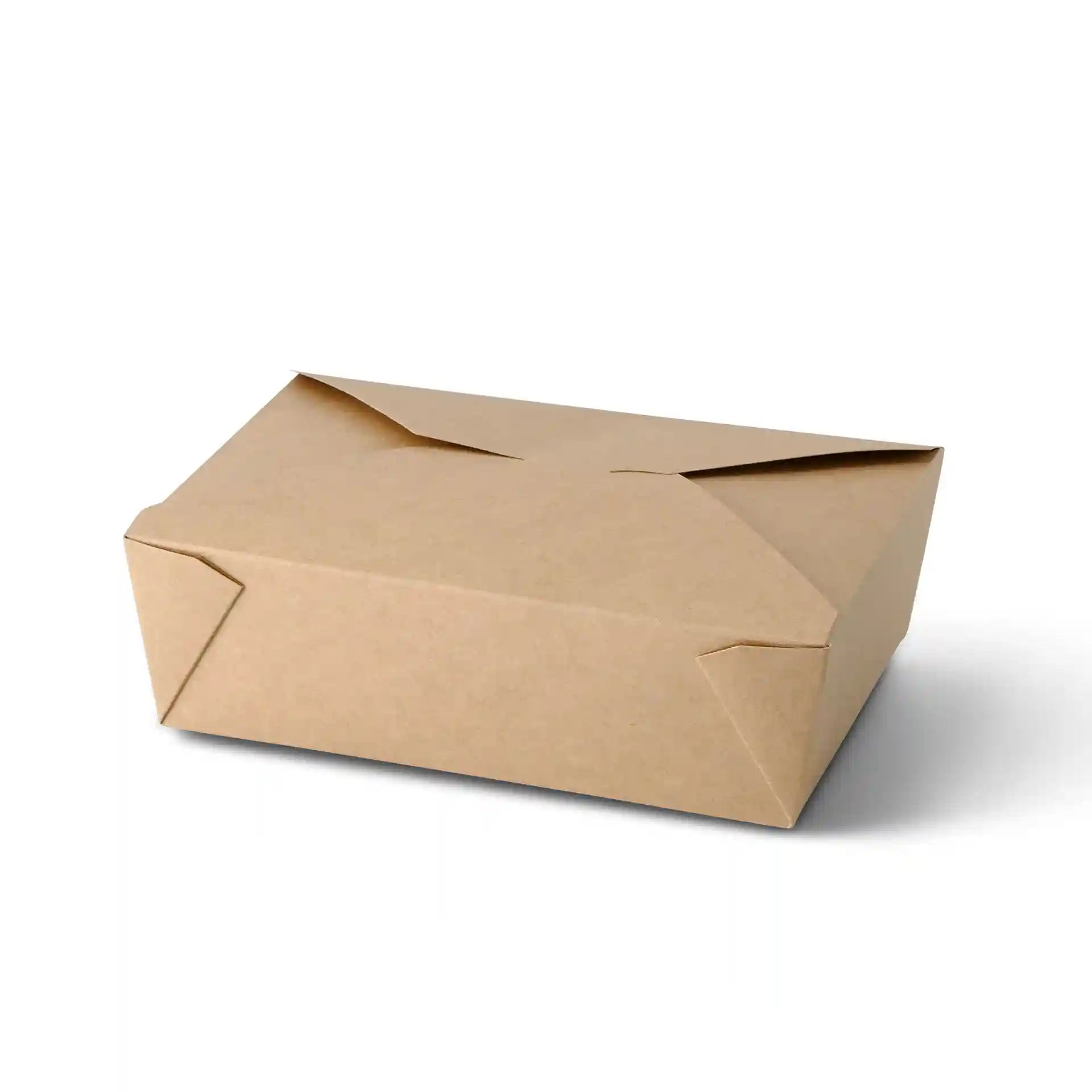 Brown rectangular cardboard takeaway container with a capacity of 1500 ml, featuring folded corners and no viewing window.