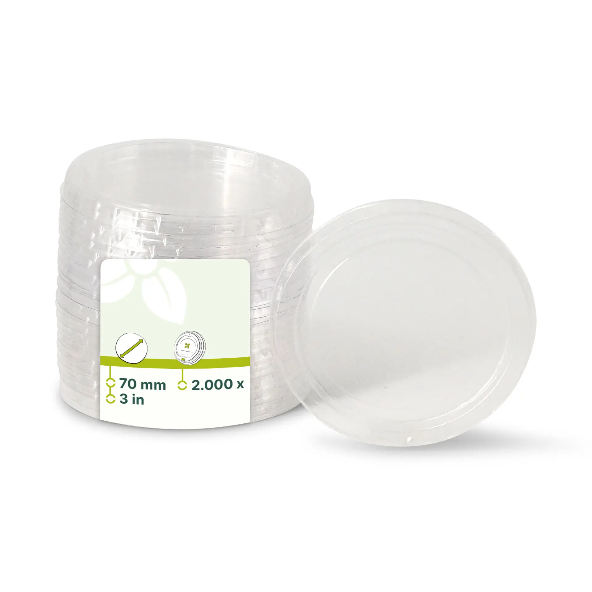 PLA lids Ø 70 mm, clear, round
