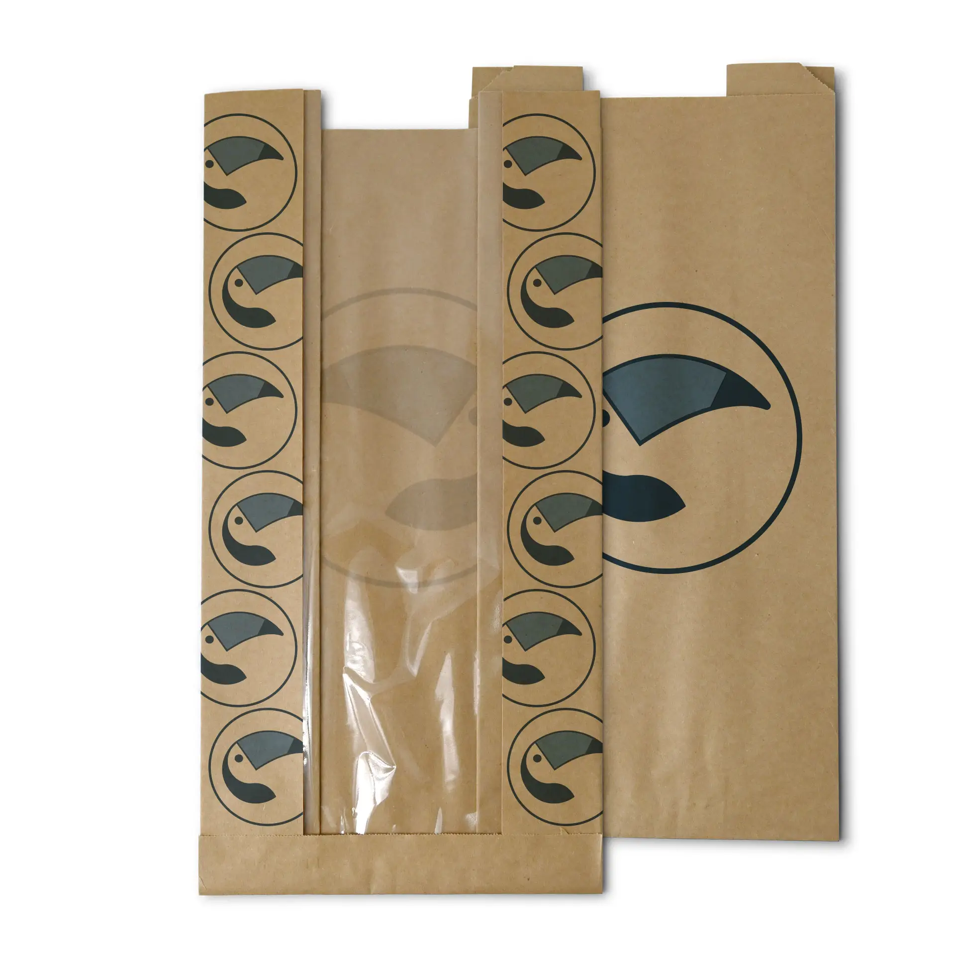 Printed paper bag with window, size L ✔️ 20 × 11 × 41 cm, brown