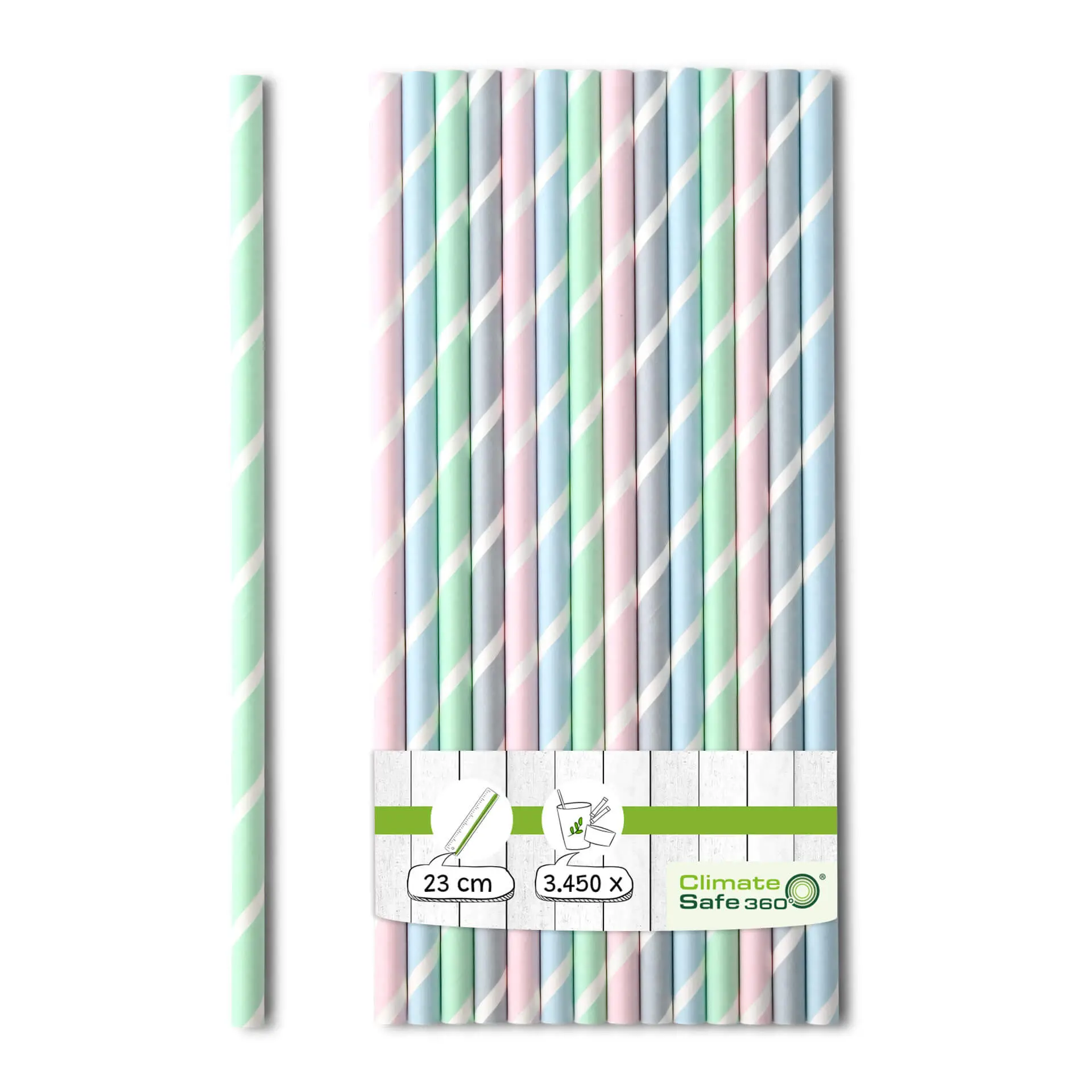 23 cm, Ø 0.8 cm Paper-jumbo-straws, pastel striped
