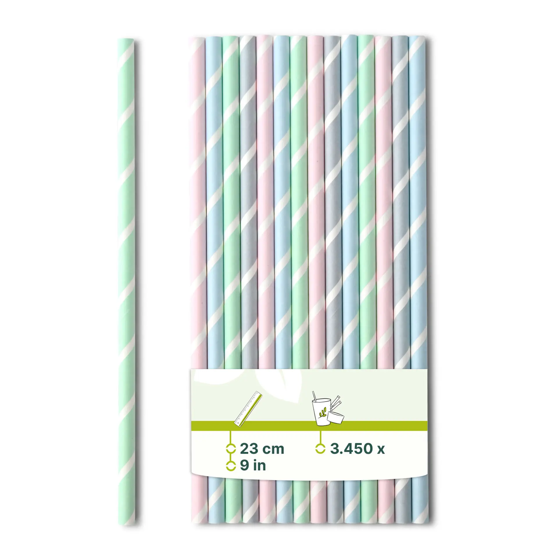 23 cm, Ø 0.8 cm Paper-jumbo-straws, pastel striped 23 cm, Ø 0.8 cm Paper-jumbo-straws, pastel striped