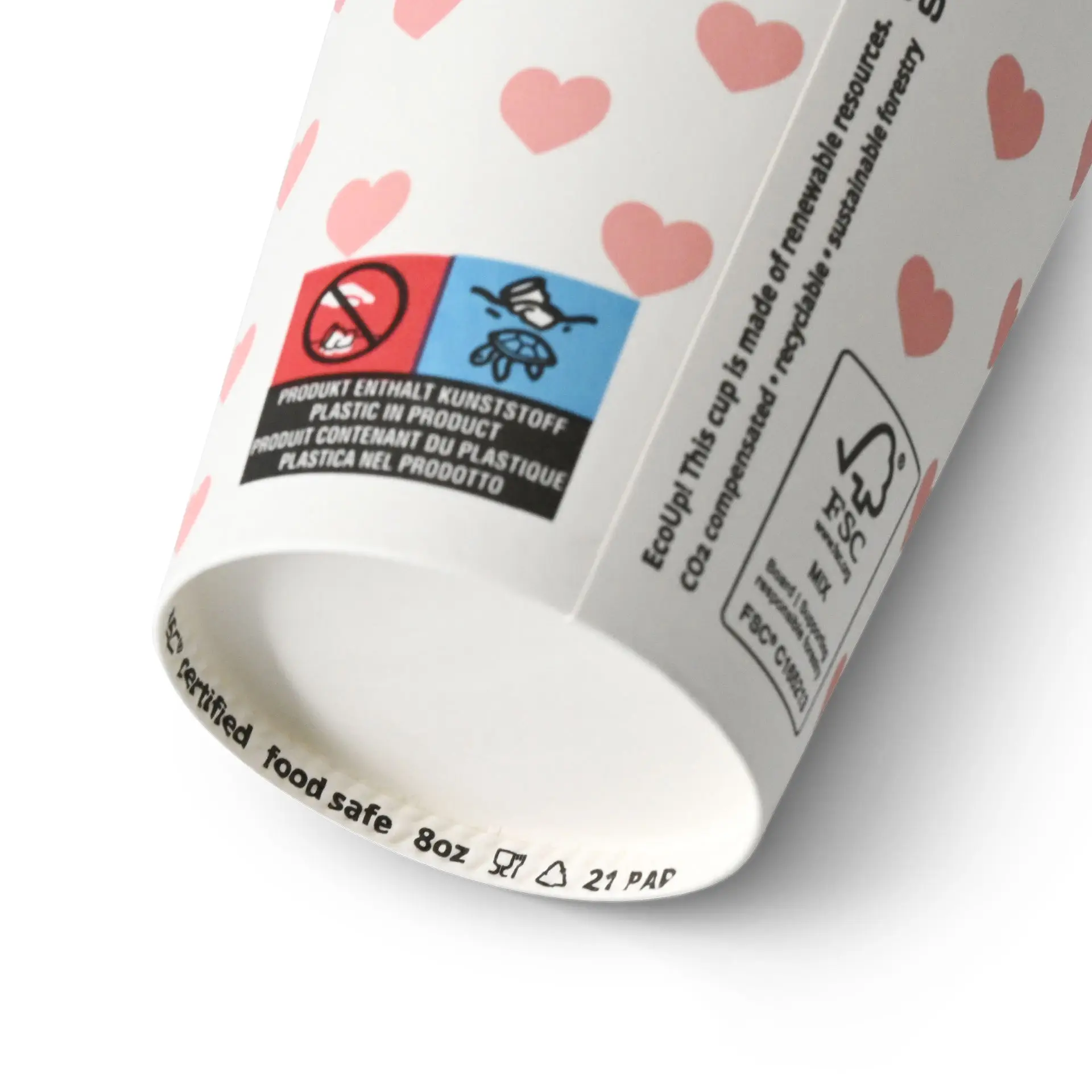 8 oz Paper cup printed with "Hearts" (coated), Ø 80 mm, white con10032-01-1-pappbecher-bedruckt-hearts-beschichtet-200-ml-8-oz-80-mm-weiss-3