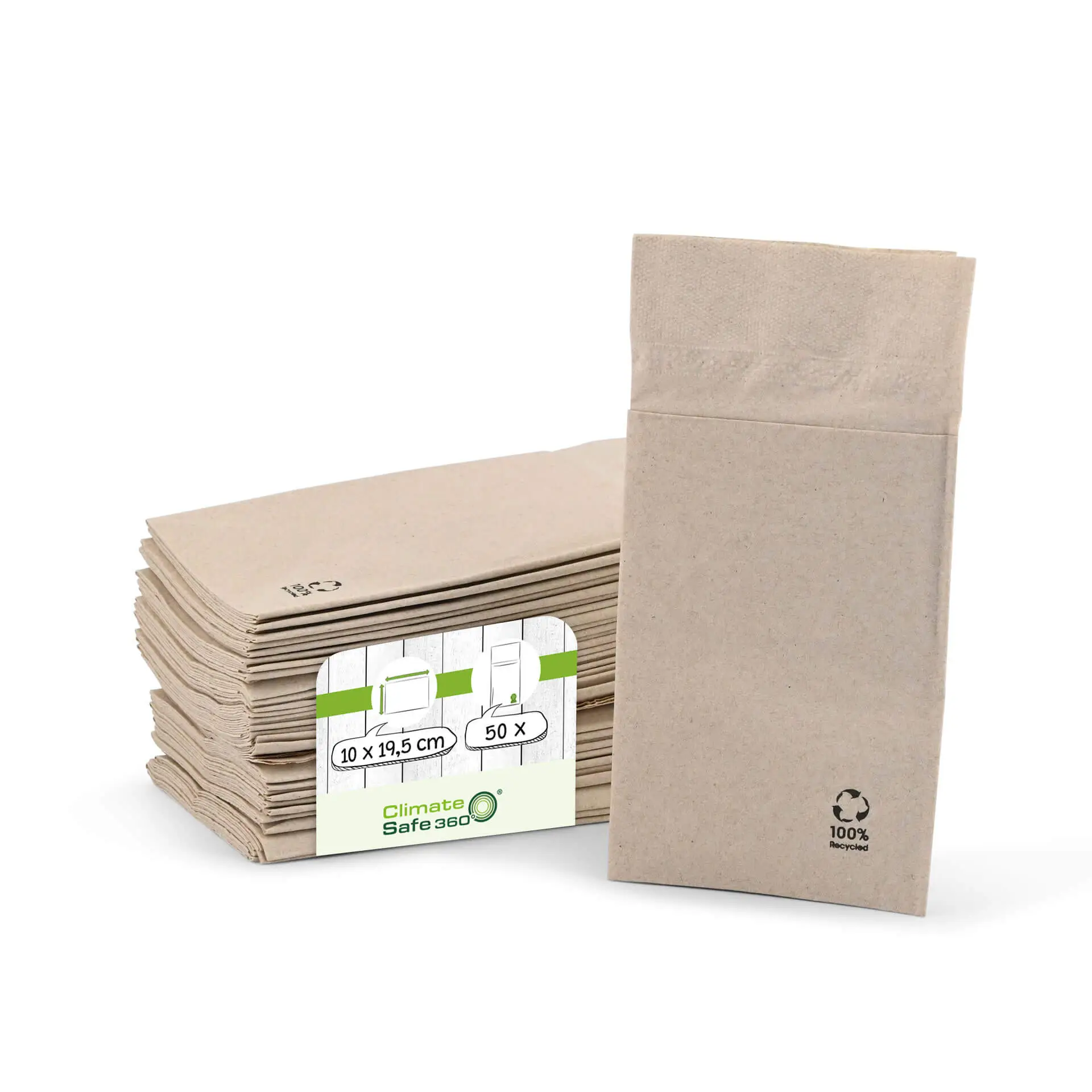 Cutlery pouches recycled paper 10 x 19.5 cm, 2-ply, unbleached