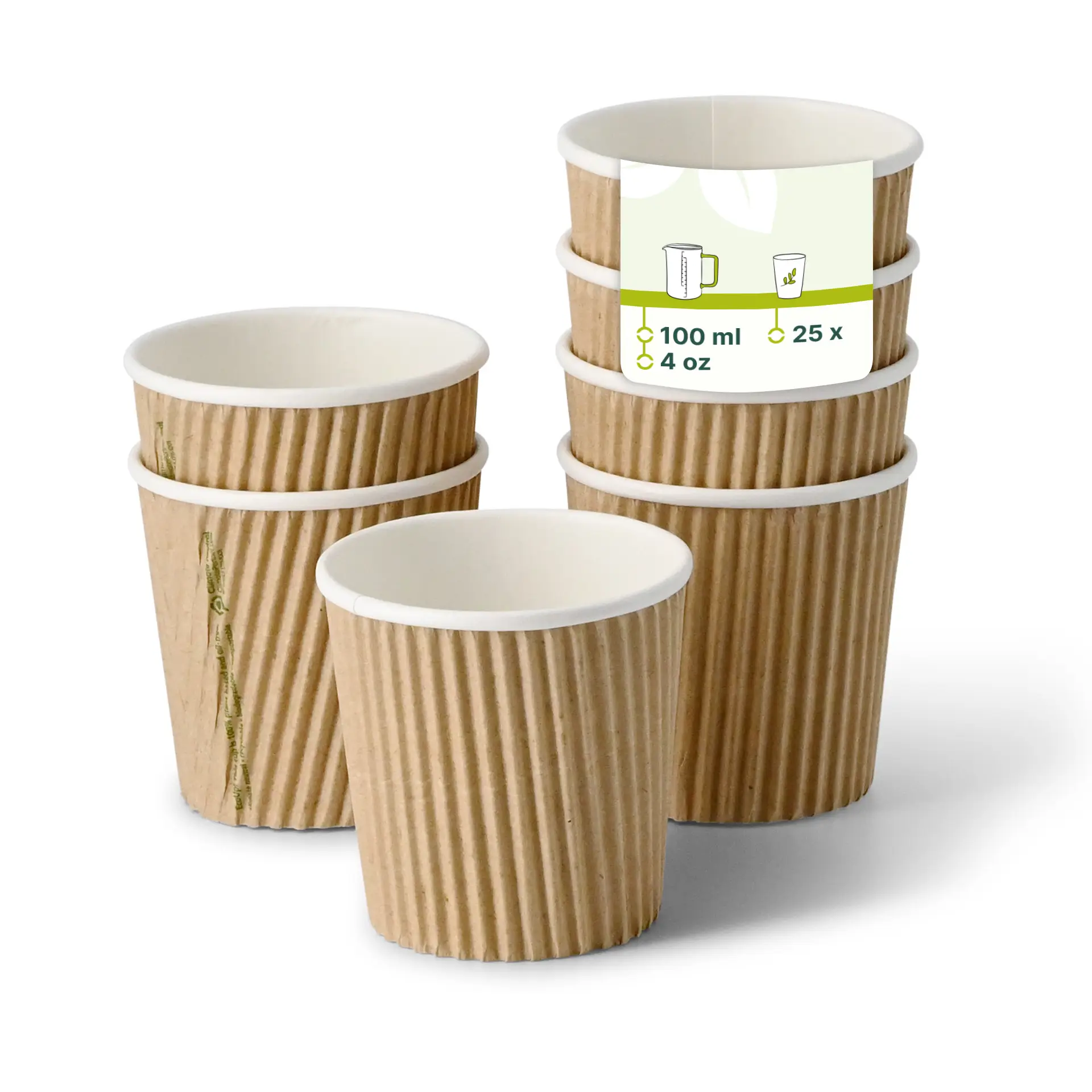 4 oz Takeaway coffee cups / Ripple cups, Ø 62 mm, kraft dhd049021-riffelbecher-coffee-to-go-becher-100-ml-4-oz-62-mm-braun-innen-weiss