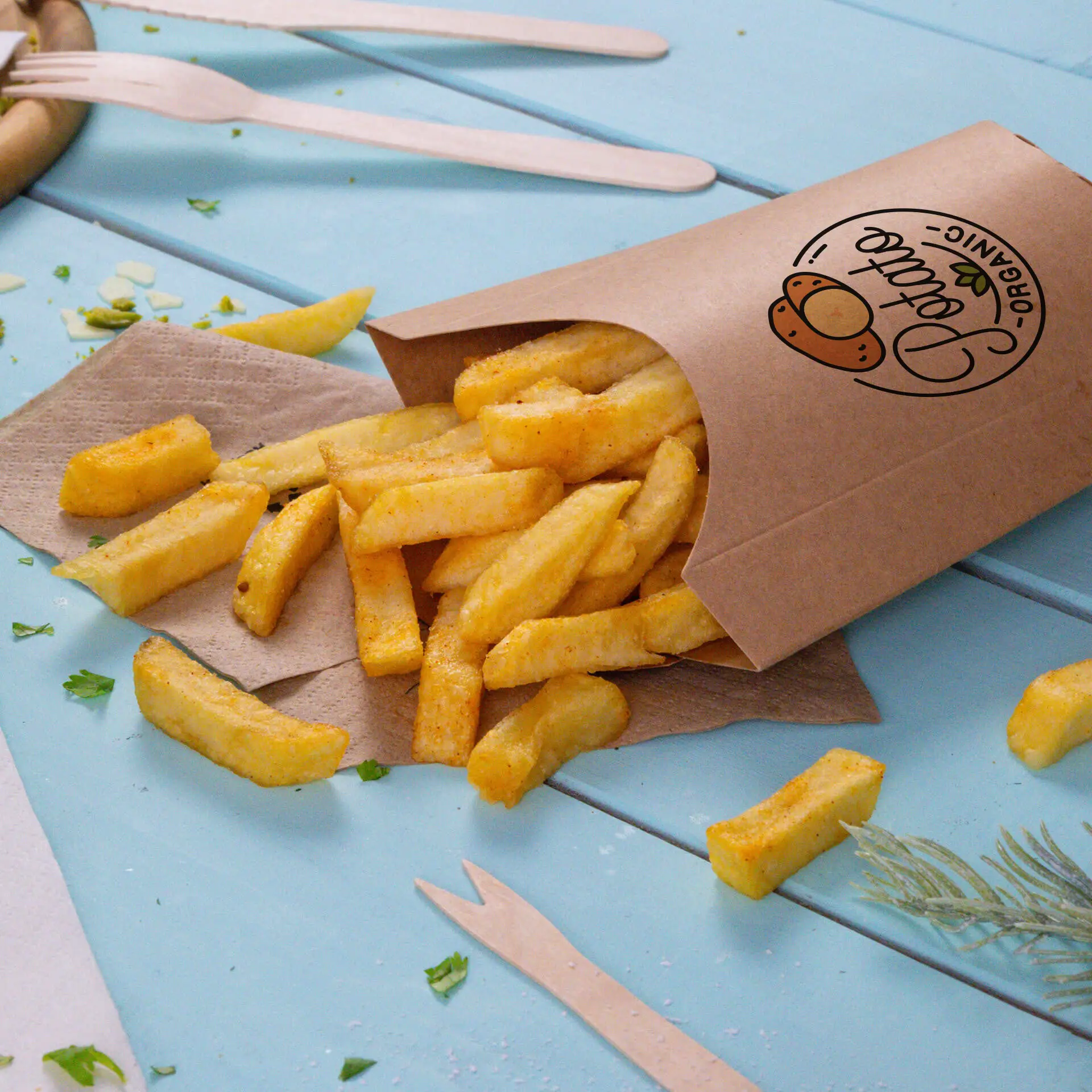Custom printed fries scoops, 8.5 x 5 x 12 cm, water-based coating