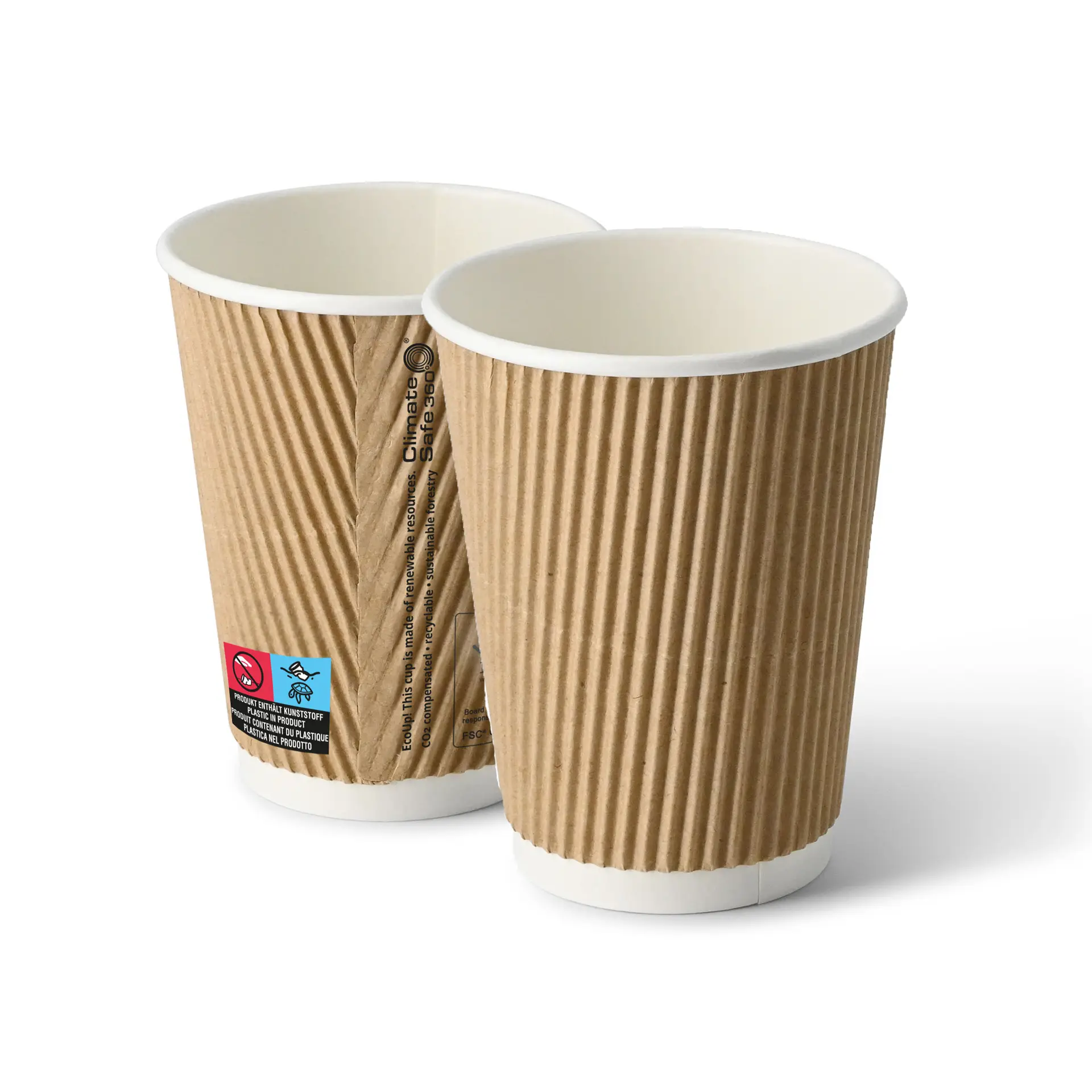 12 oz Take away coffee cups (coated) / Ripple cups, Ø 80 mm, brown, inner white