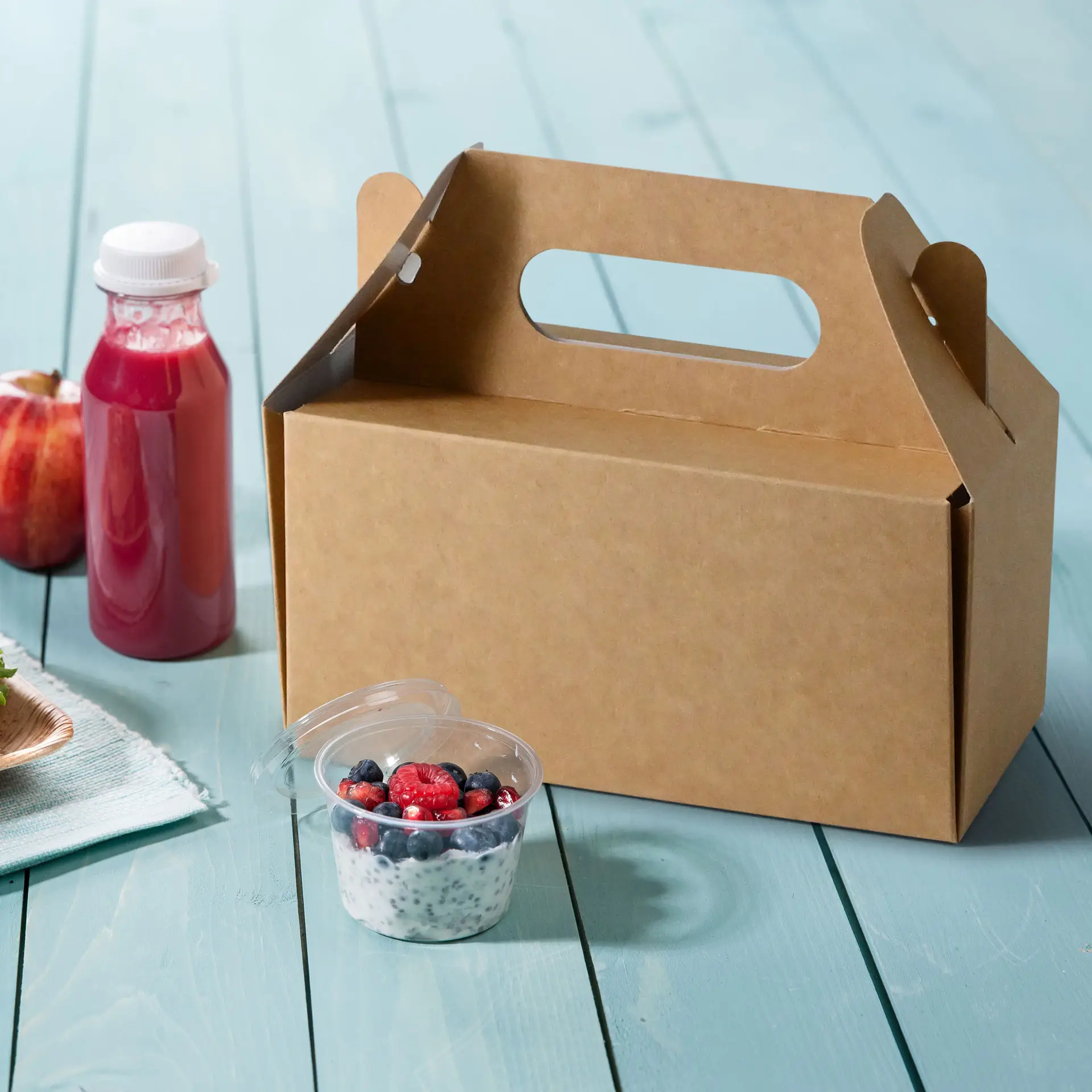 Cardboard-pastry boxes with handle L, 26 x 17 x 9 cm, brown, foldable