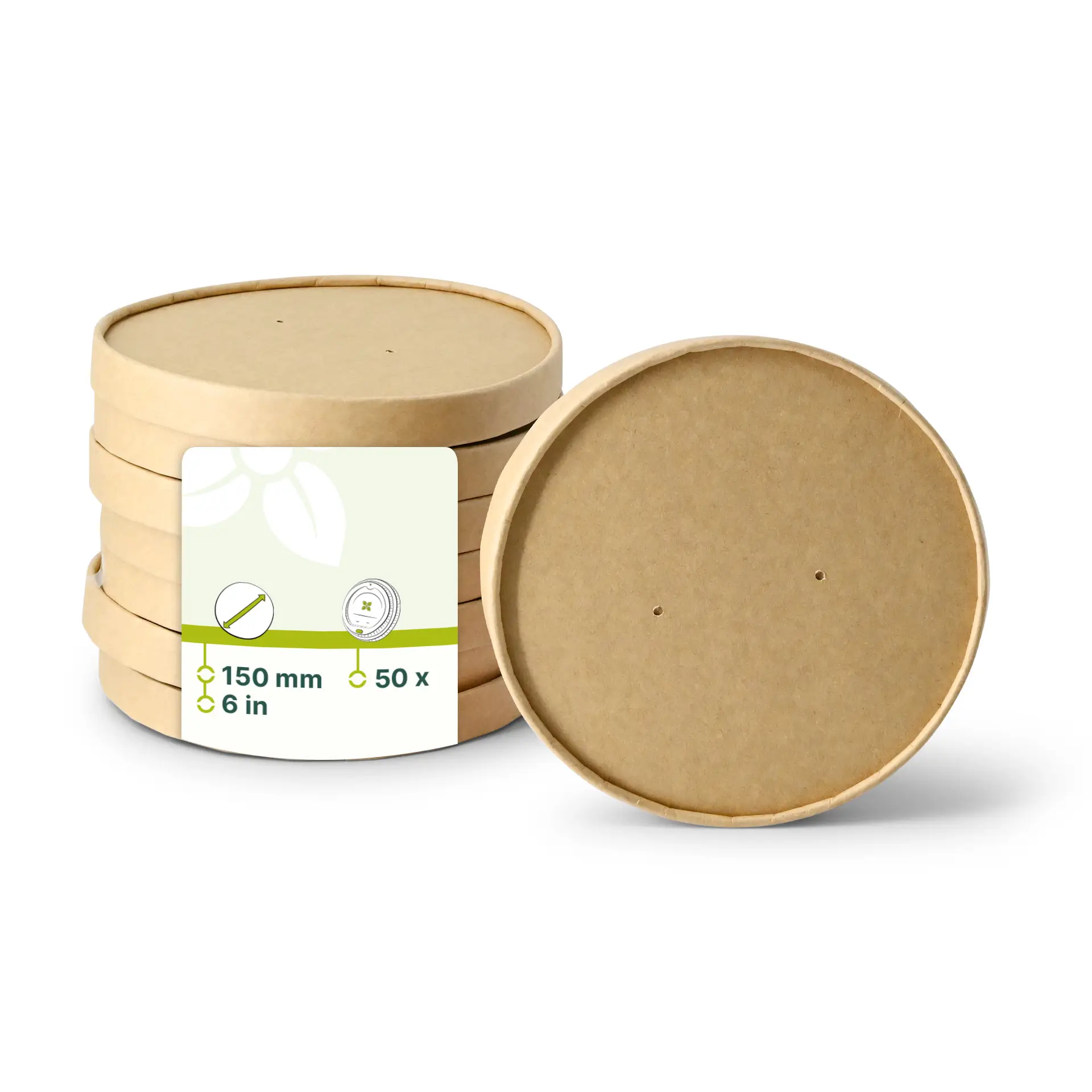 Cardboard-membrane lids (eco-friendly coating) Ø 150 mm, brown