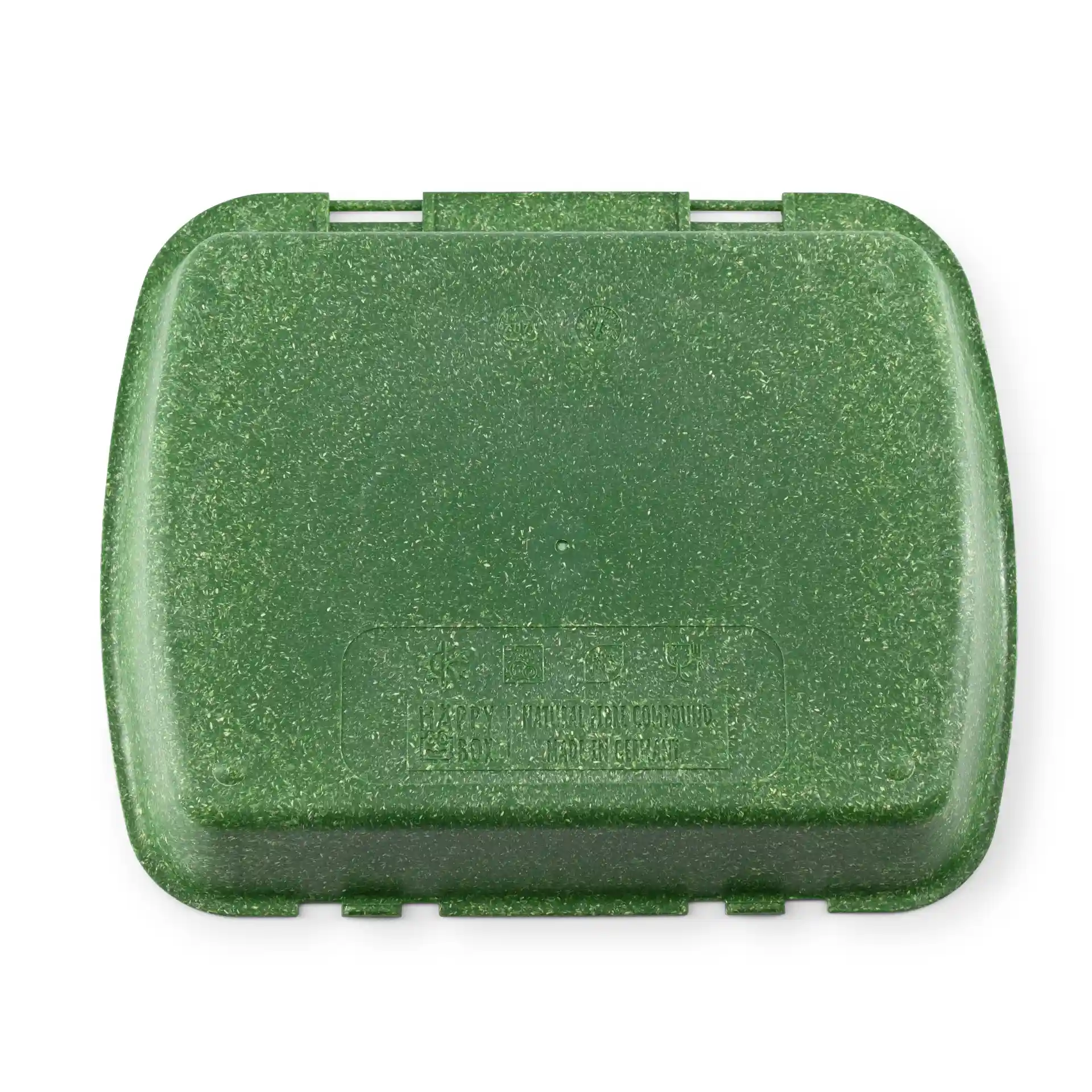 Rectangular green reusable container with a textured surface, measuring 24.5 x 20 x 4.5 cm.