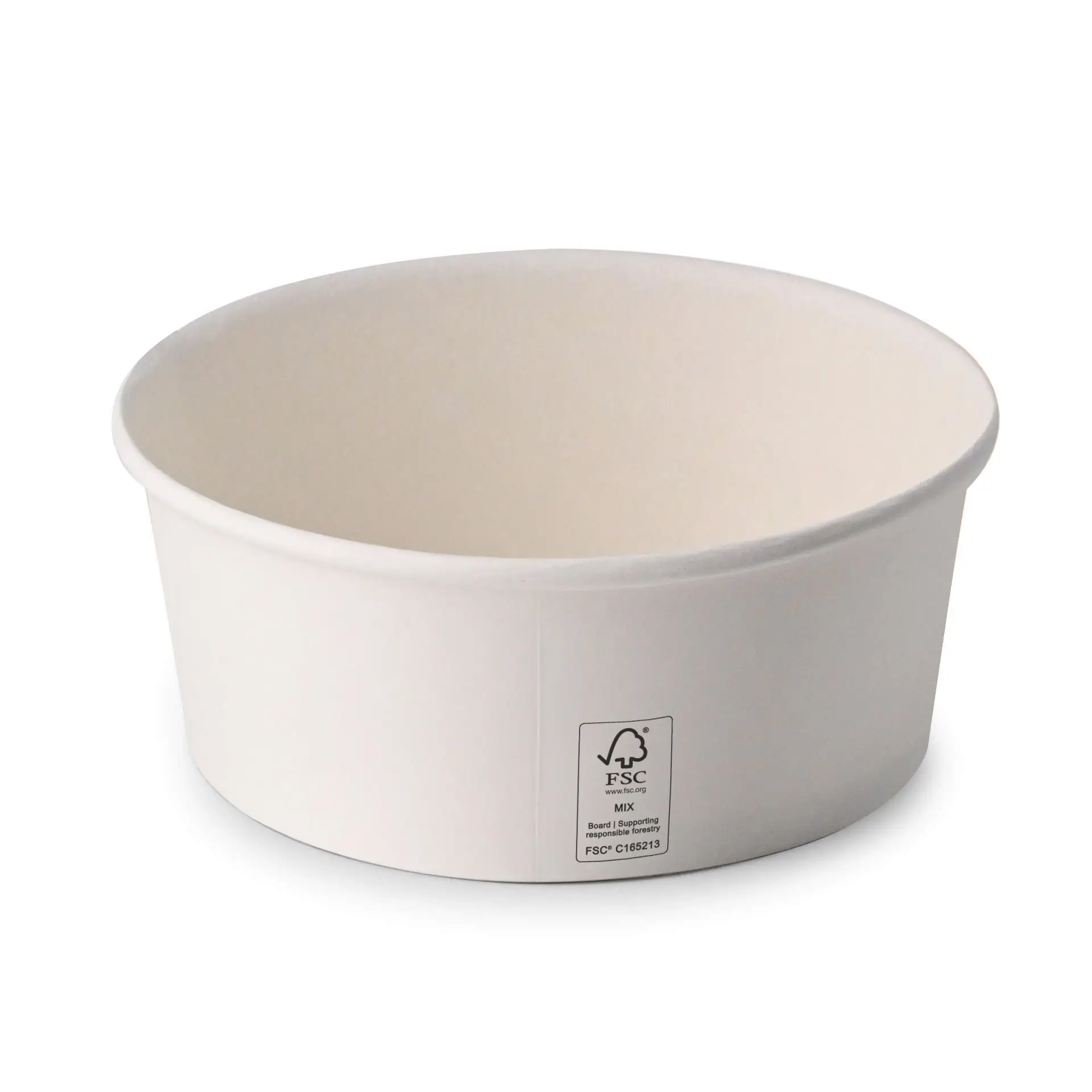 One white, round paper bowl with a PE coating; suitable for hot and cold dishes, ideal for takeaway operations.