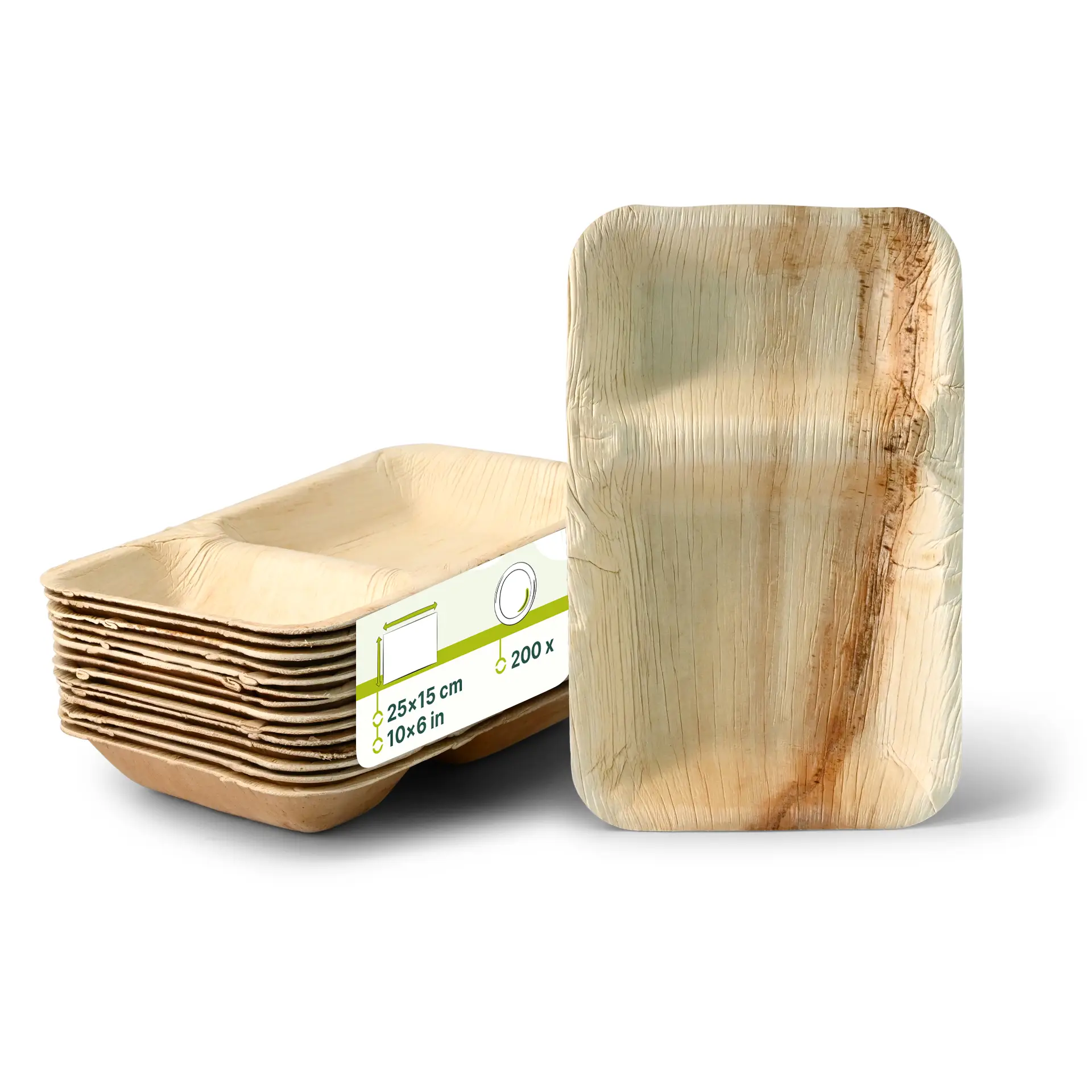 Palm Leaf Dinner Plate "Palmware®" 25 x 15 cm, 2 compartments, rectangular Palm Leaf Dinner Plate "Palmware®" 25 x 15 cm, 2 compartments, rectangular