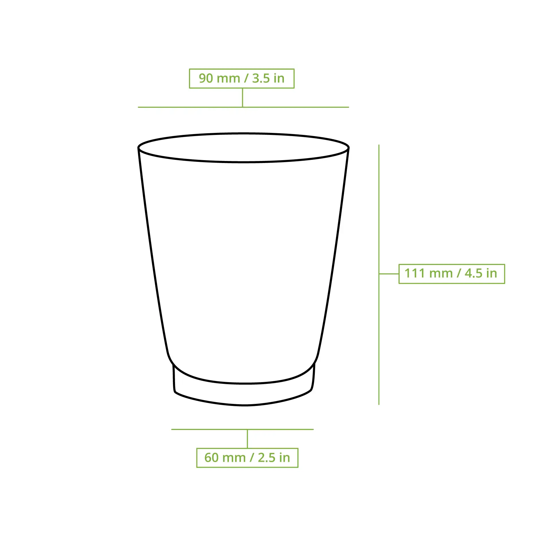 12 oz ribbed coffee cup, brown outside with white inside; triple-walled design for hot drinks. Measurements included.