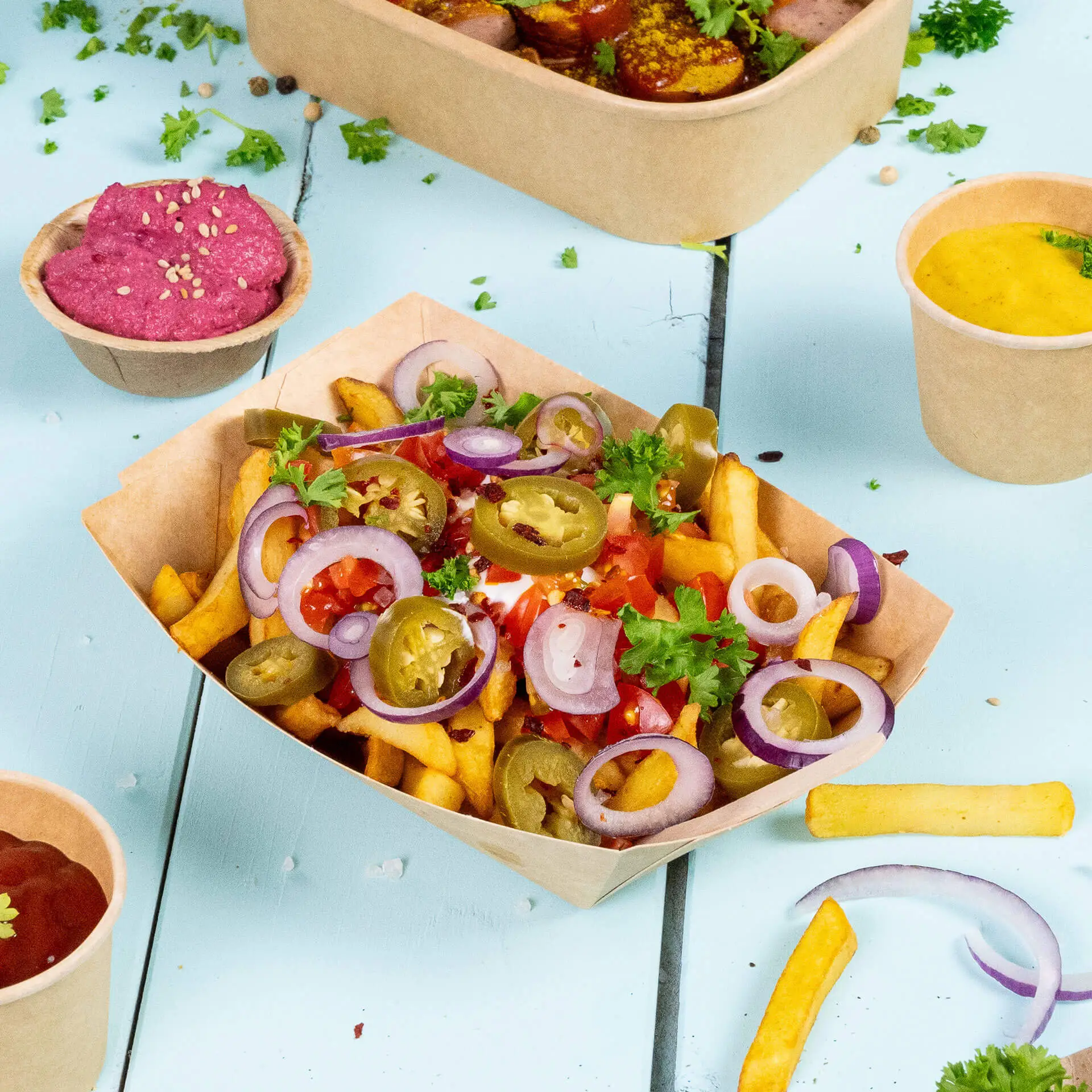 Cardboard Snack Tray (coated) 400 ml, 17 x 12,5 x 4 cm, brown