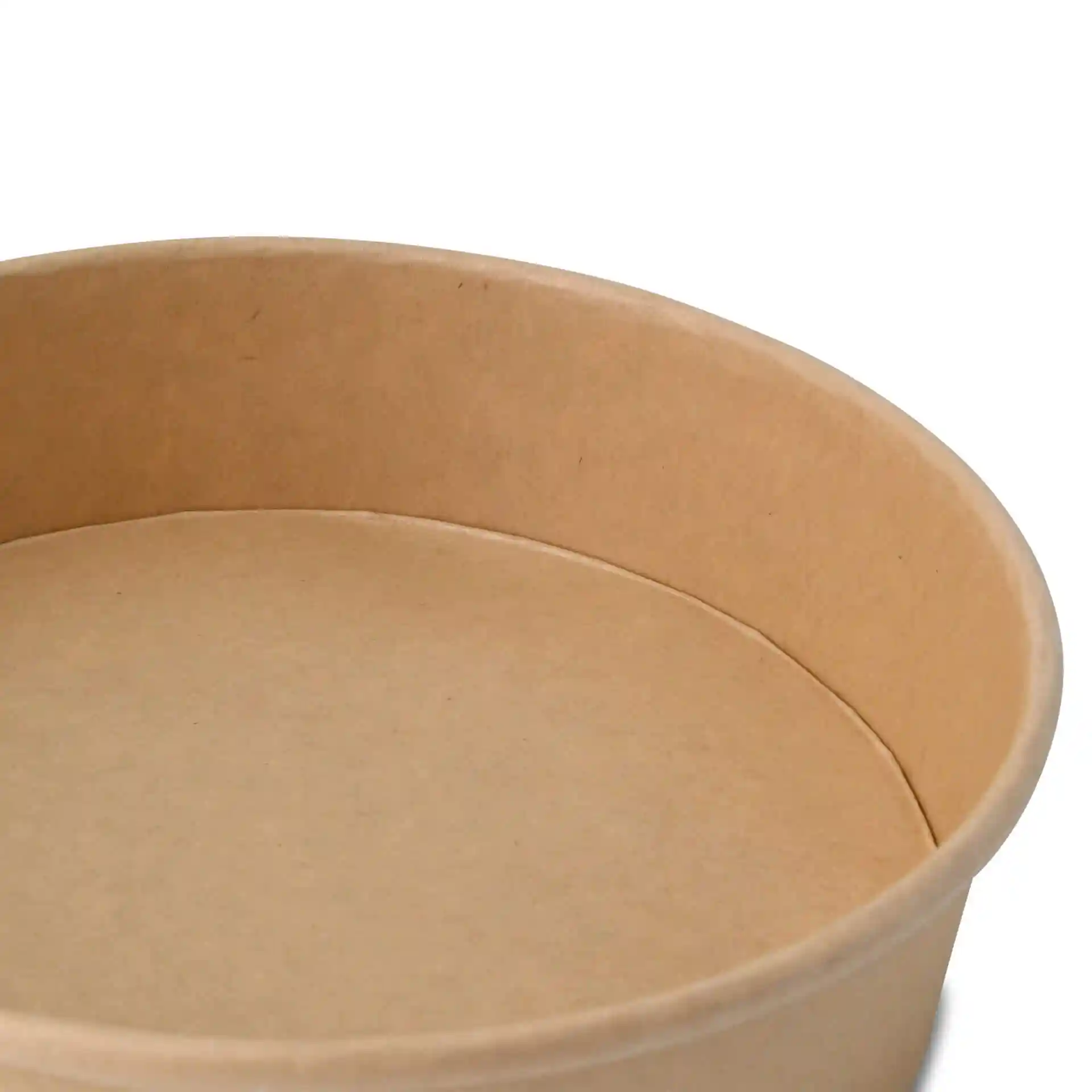 Round brown cardboard bowl with a diameter of 185 mm and height of 49 mm, showing the interior view.