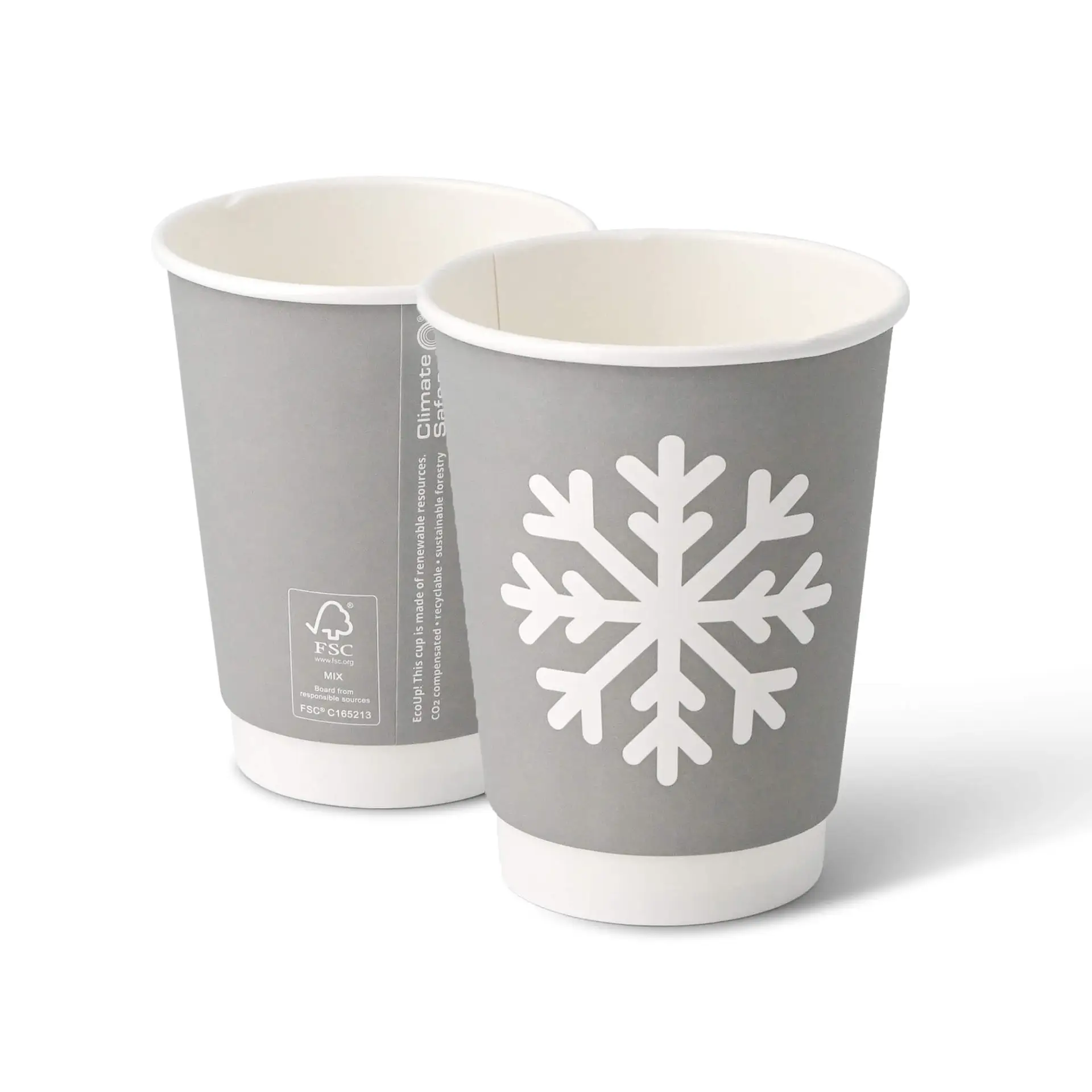 12 oz Paper cup double-walled Winter "Snowflake", Ø 90 mm, grey