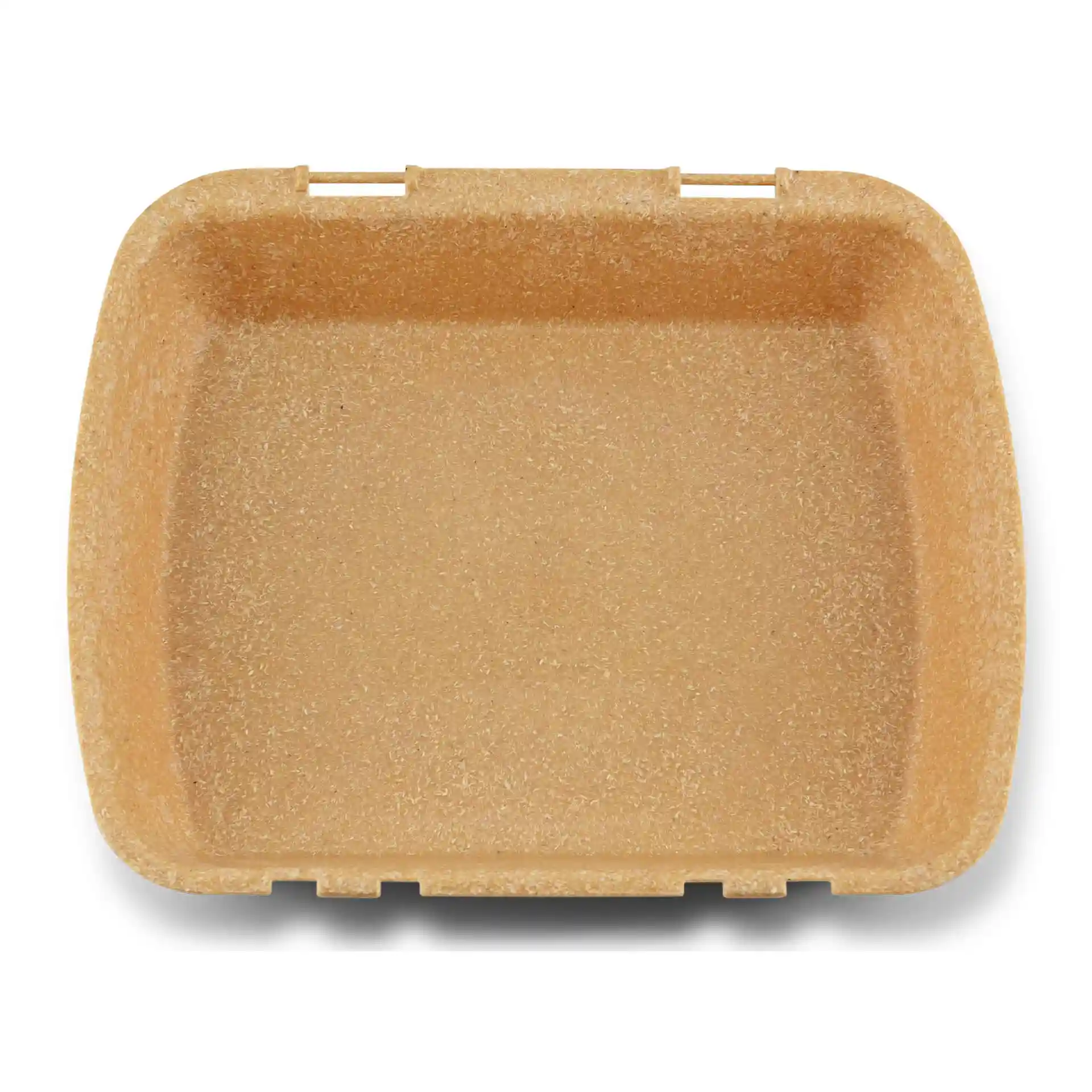 Rectangular brown reusable menu container measuring 24.5 x 20 x 4.5 cm made from a bio compound material.