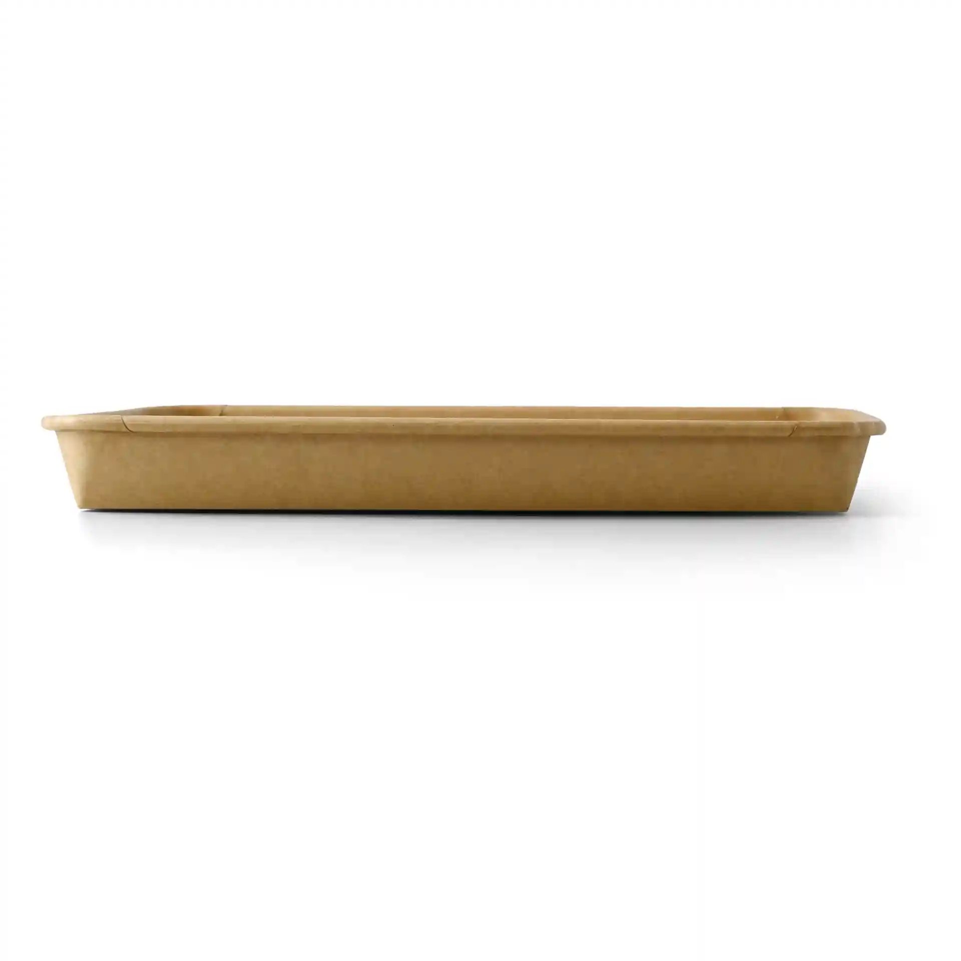 Brown sushi box with a PE-coated surface, measuring 24 x 15 x 3 cm, shown from the side on a white background.