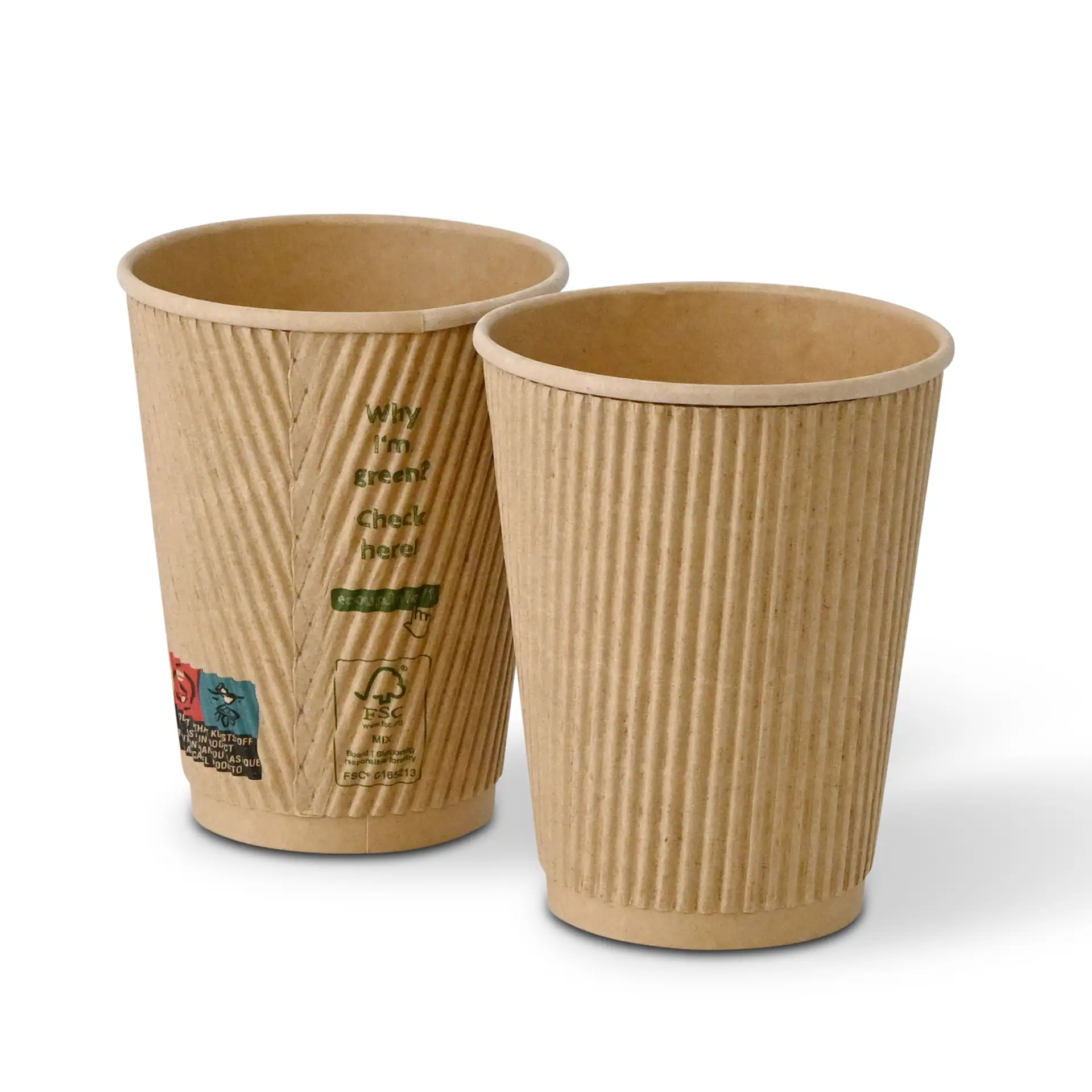 12 oz Ribbed Cup / Coffee to go Cup (PLA-coated) Ø 90 mm, kraft