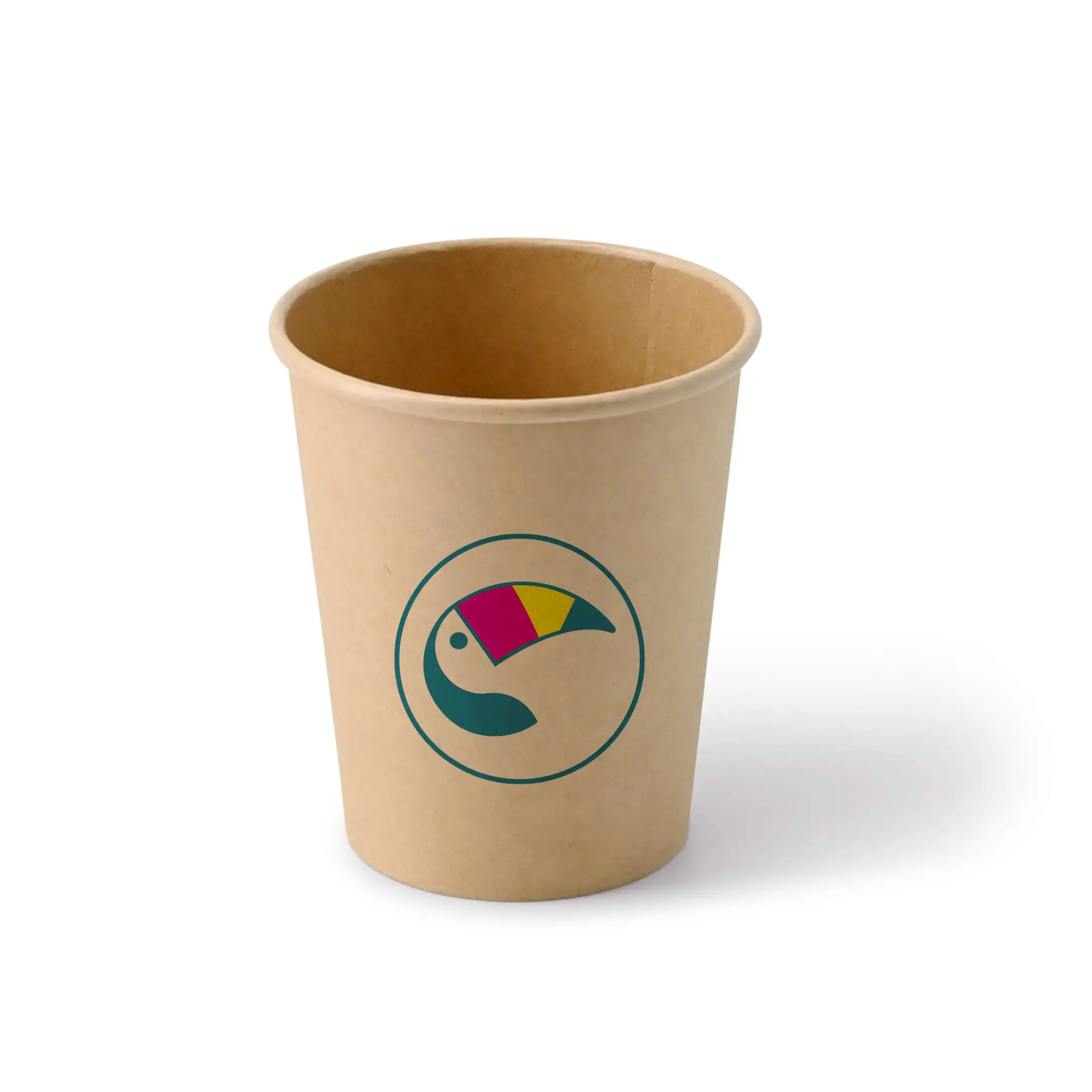Paper cups with logo (single-wall), 200 ml / 8 oz, brown, PE coated
