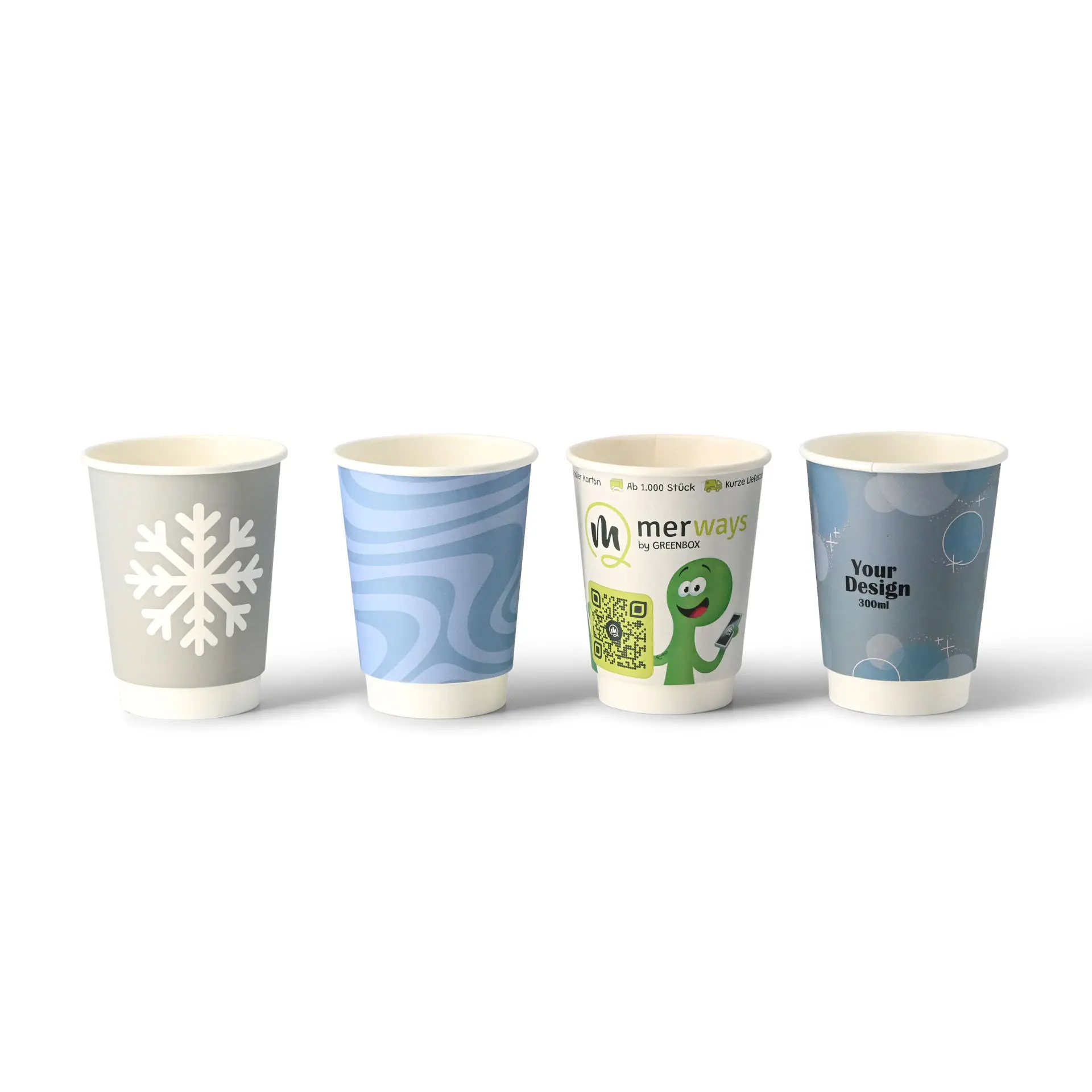 Custom Printed Paper Cups (Double-Walled) 300 ml / 12 oz, double-walled, white, matt, water-based barrier