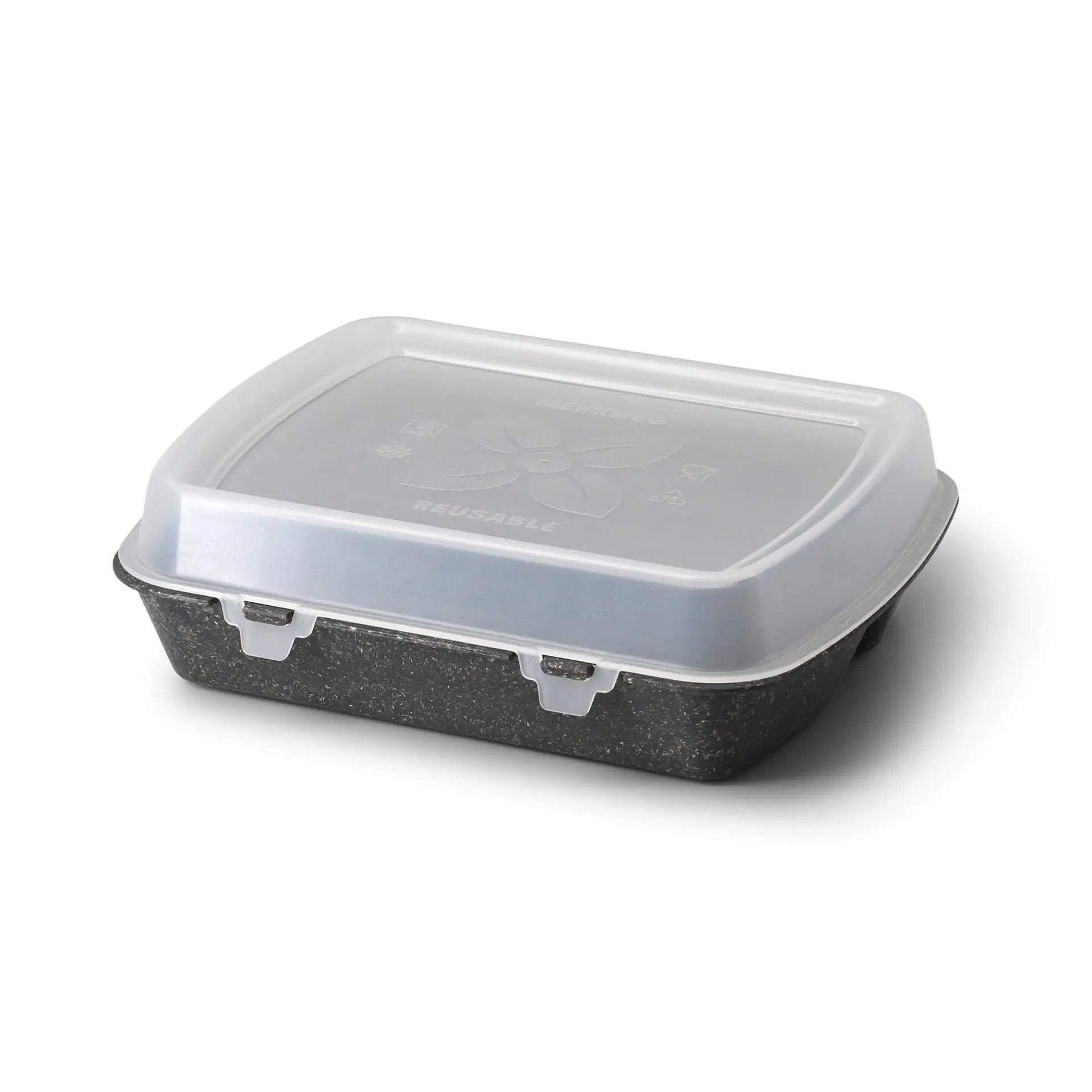 Reusable meal container "merways Box" 24.5 x 20 x 4.5 cm, 3 compartments, HP4/3, pepper / grey dfc008531-mehrweg-menue-behaelter-merways-box-245-x-20-x-45-cm-3-kammern-hp43-pfeffer-grau-5