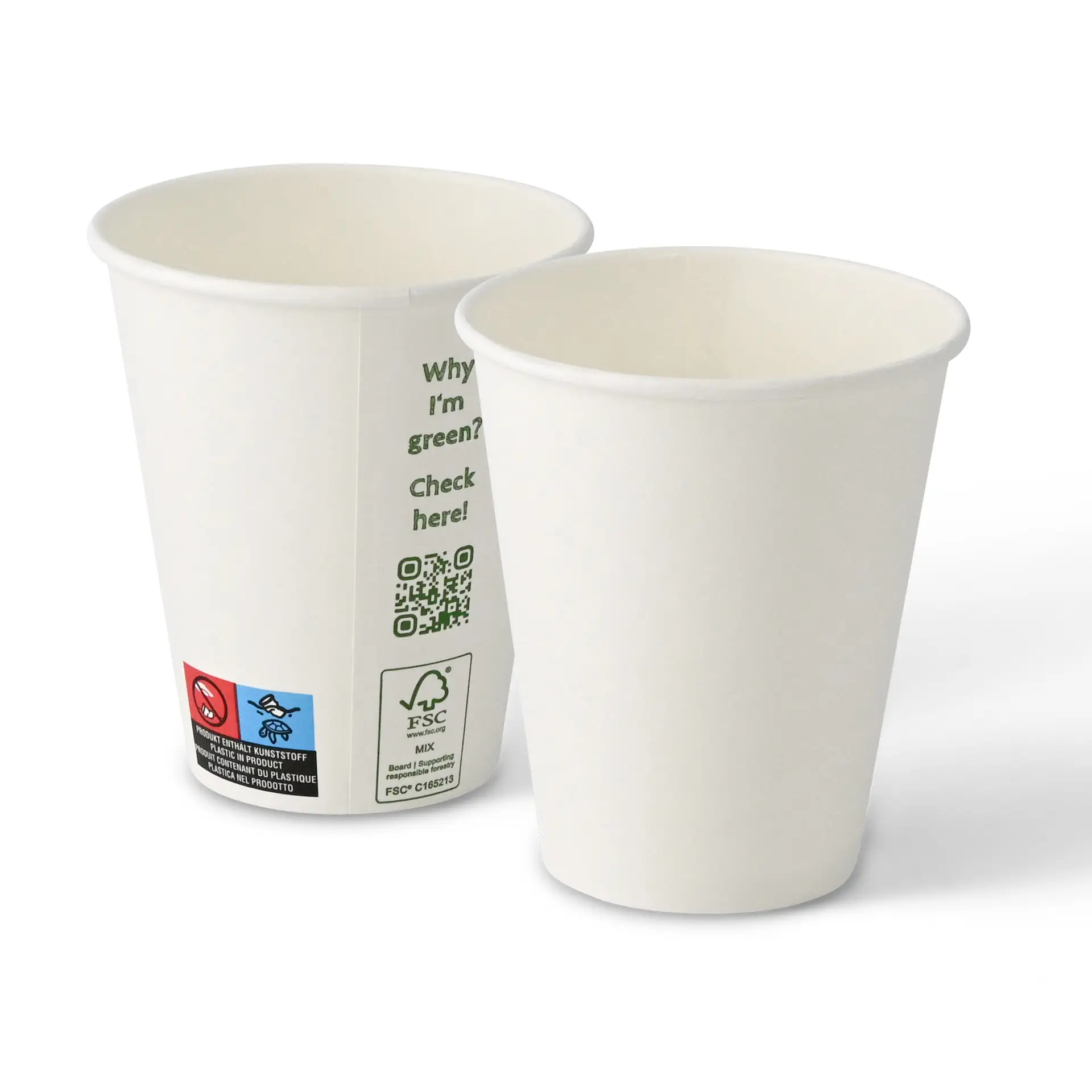 Paper cup 250 ml / 10 oz, Ø 90 mm, single wall, white, PLA-coated