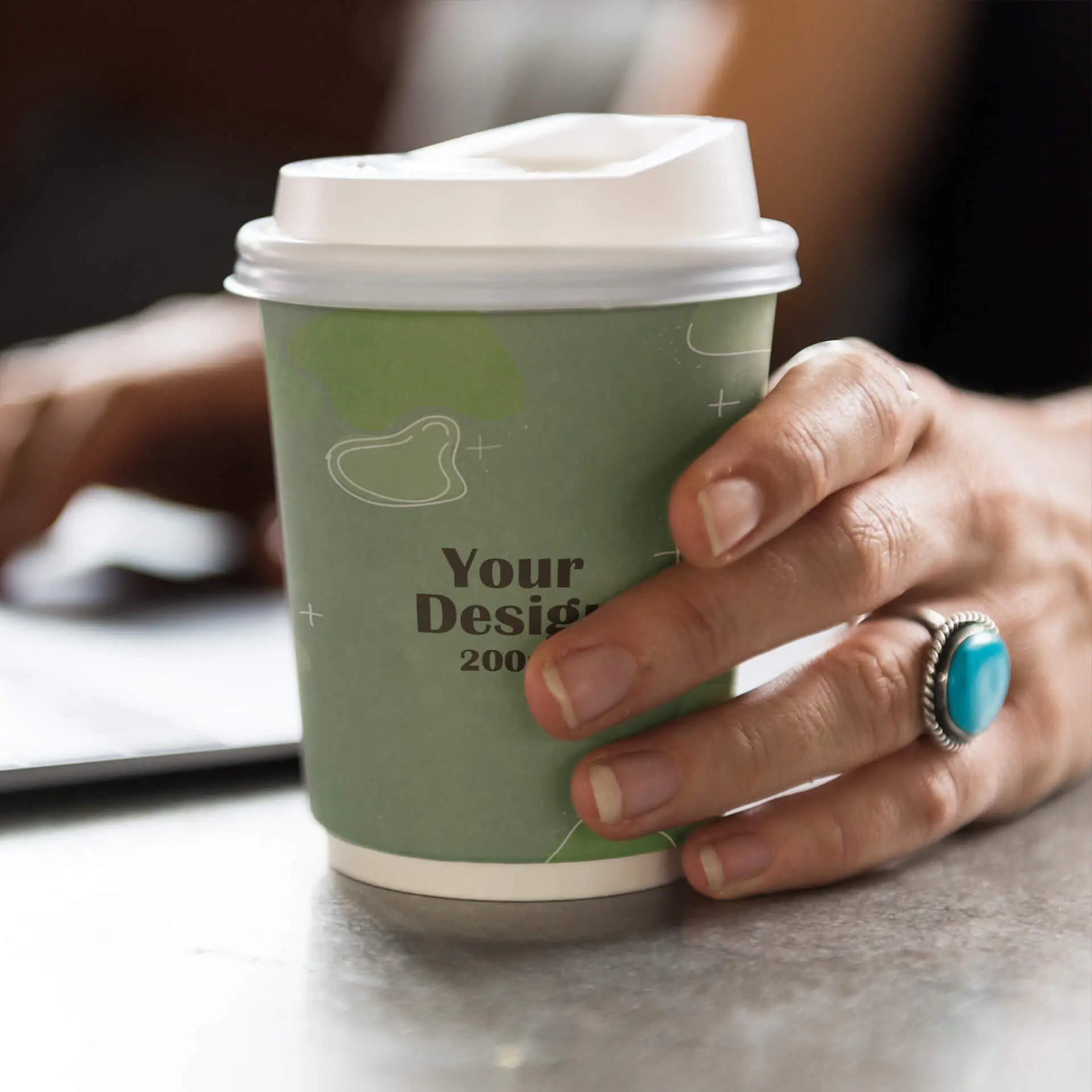 Custom Printed Paper Cups (Double-Walled) 200 ml / 8 oz, double-walled, white, matt, PE coating