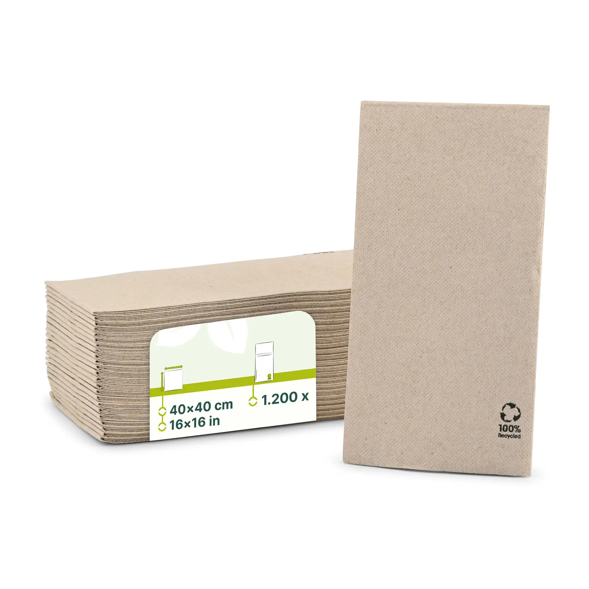 Recycled paper napkins (Premium) 40 x 40 cm, 2-ply, 1/8 fold Recycled paper napkins (Premium) 40 x 40 cm, 2-ply, 1/8 fold