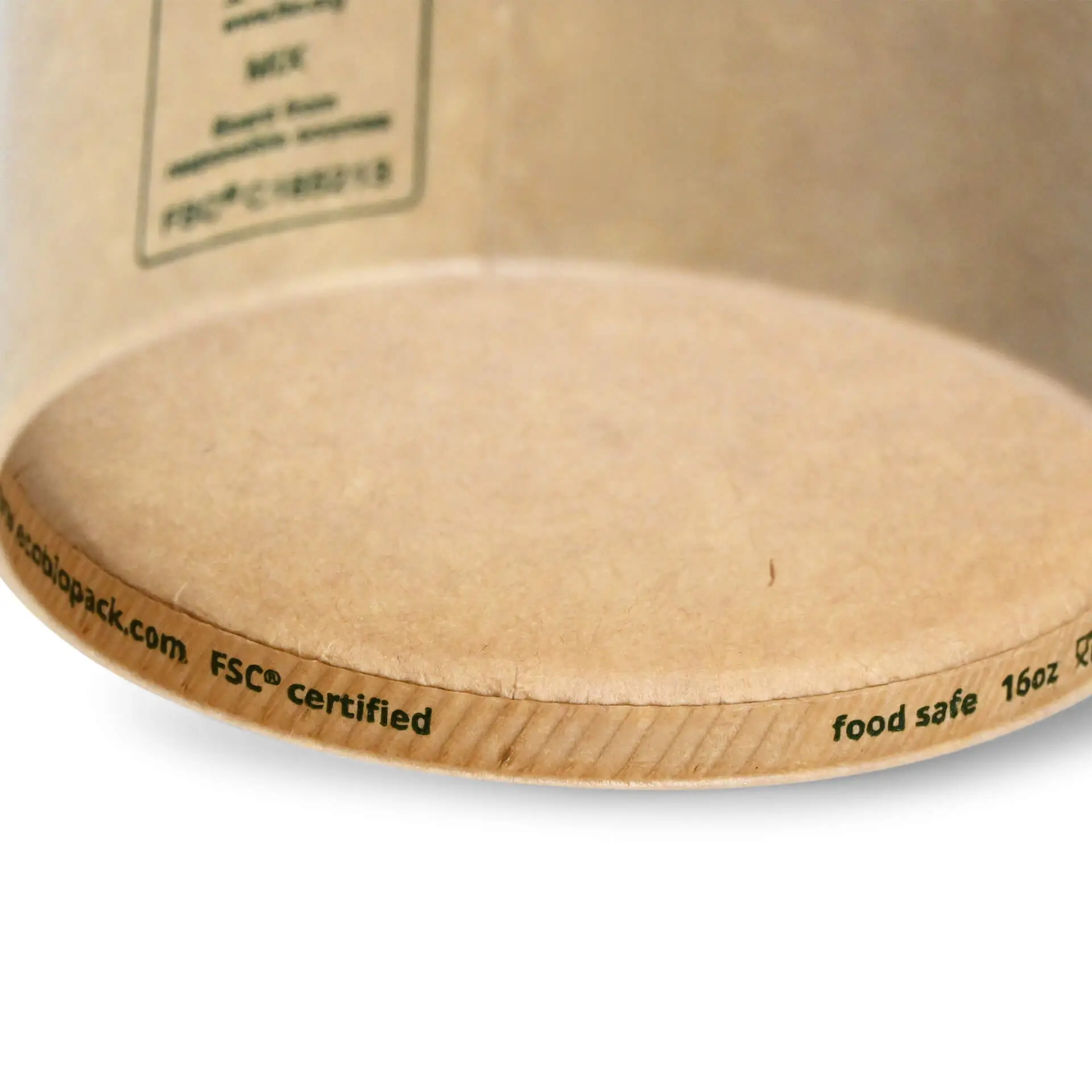 Brown paper ice cream cup with a round shape and visible markings on the bottom edge.