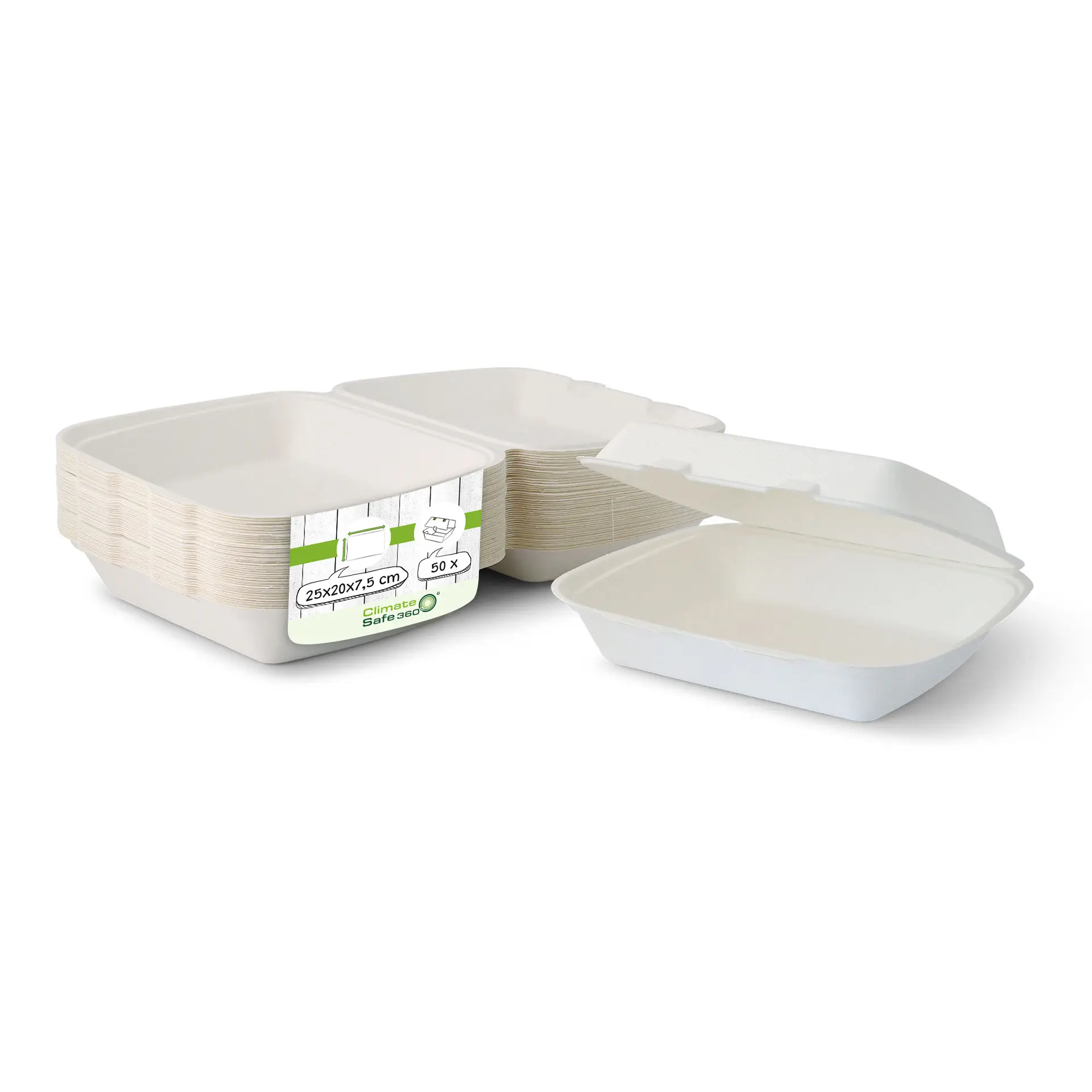 Sugarcane-containers 25 x 20 x 7.5 cm, HP4, hinged-lid, rectangular Sugarcane-containers 25 x 20 x 7.5 cm, HP4, hinged-lid, rectangular