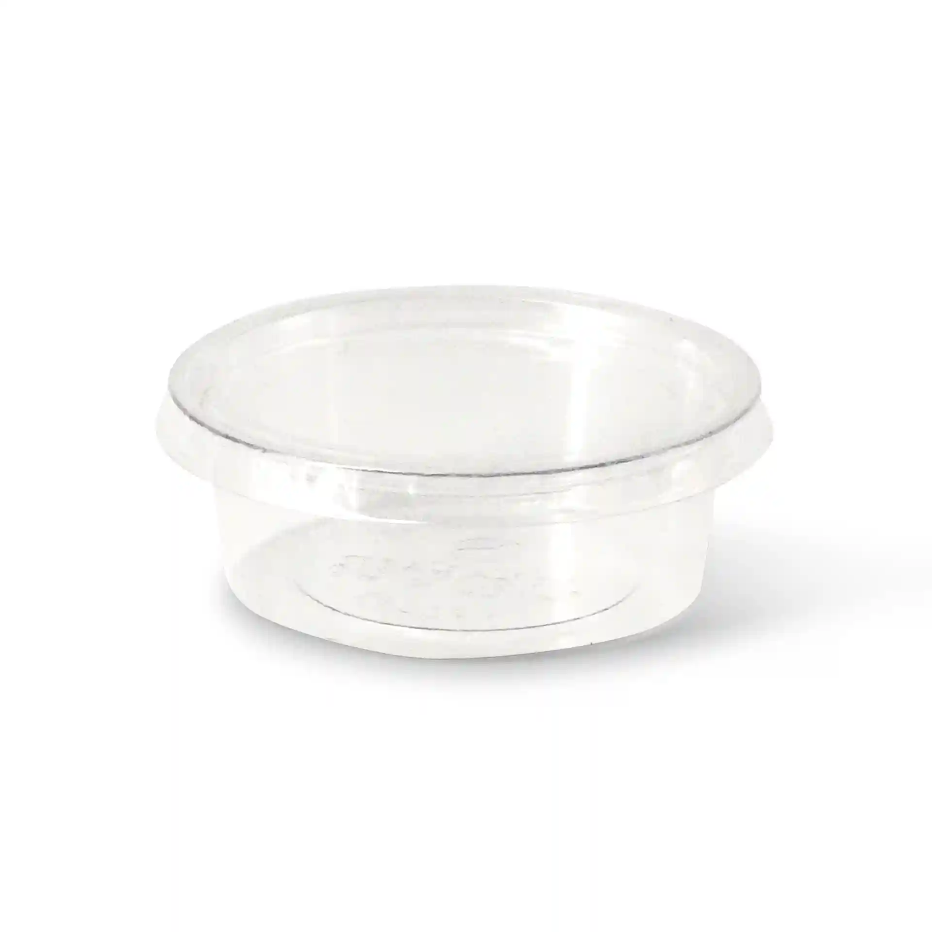 Transparent 60 ml PLA portion cup with a diameter of 70 mm and height of 25 mm.