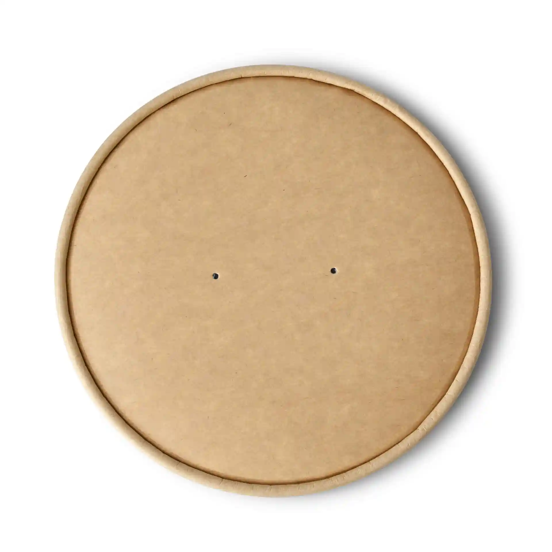 Brown round paper cup lid membrane with a diameter of 185 mm and two small holes on the surface.