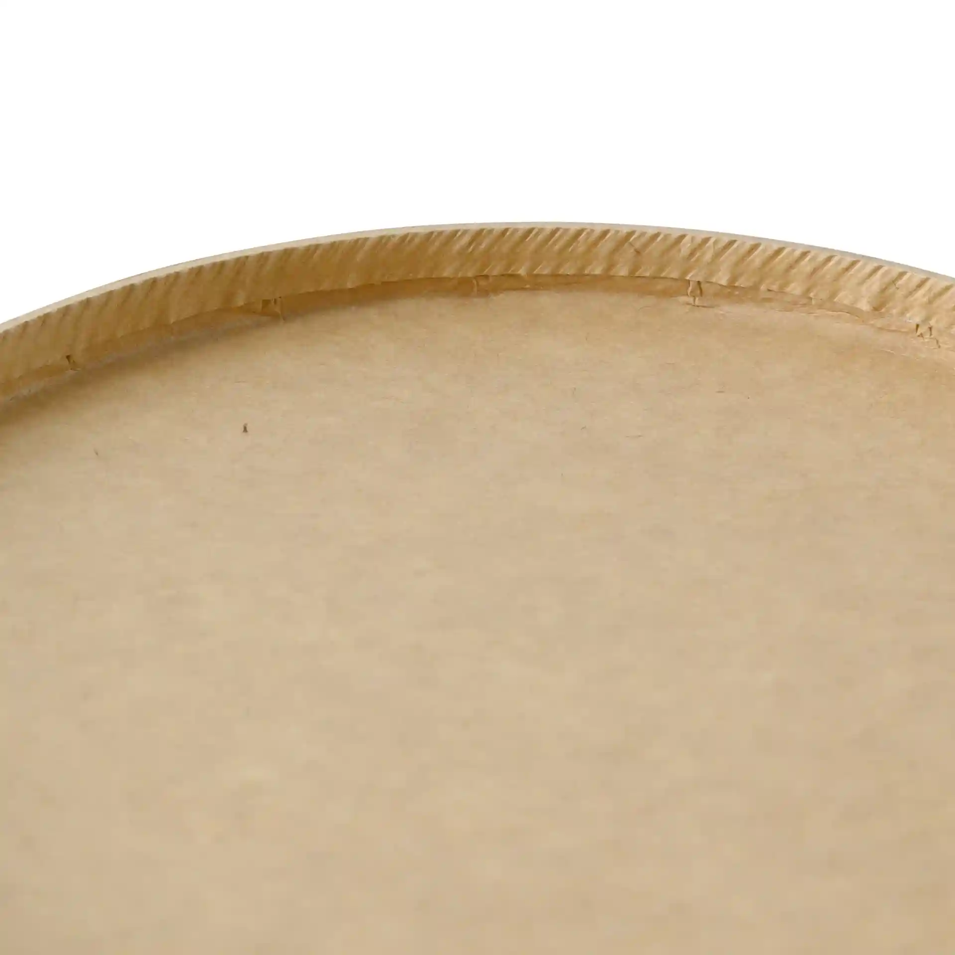 Close-up of the edge of a round brown cardboard bowl with a visible coating.